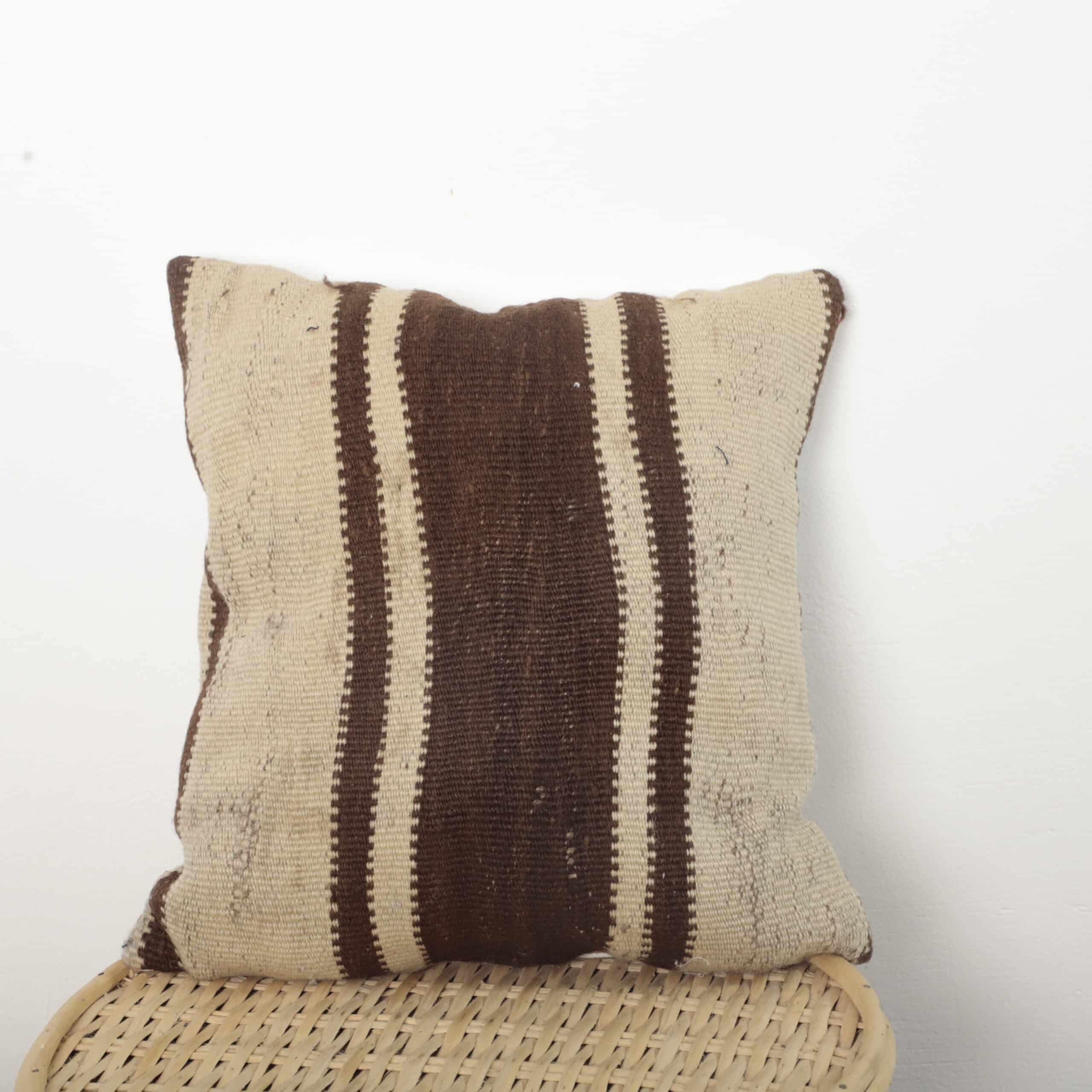 Neutral Moroccan Pillow 39x36 cm – Handmade Berber Cushion with Natural Stripes - Image 5