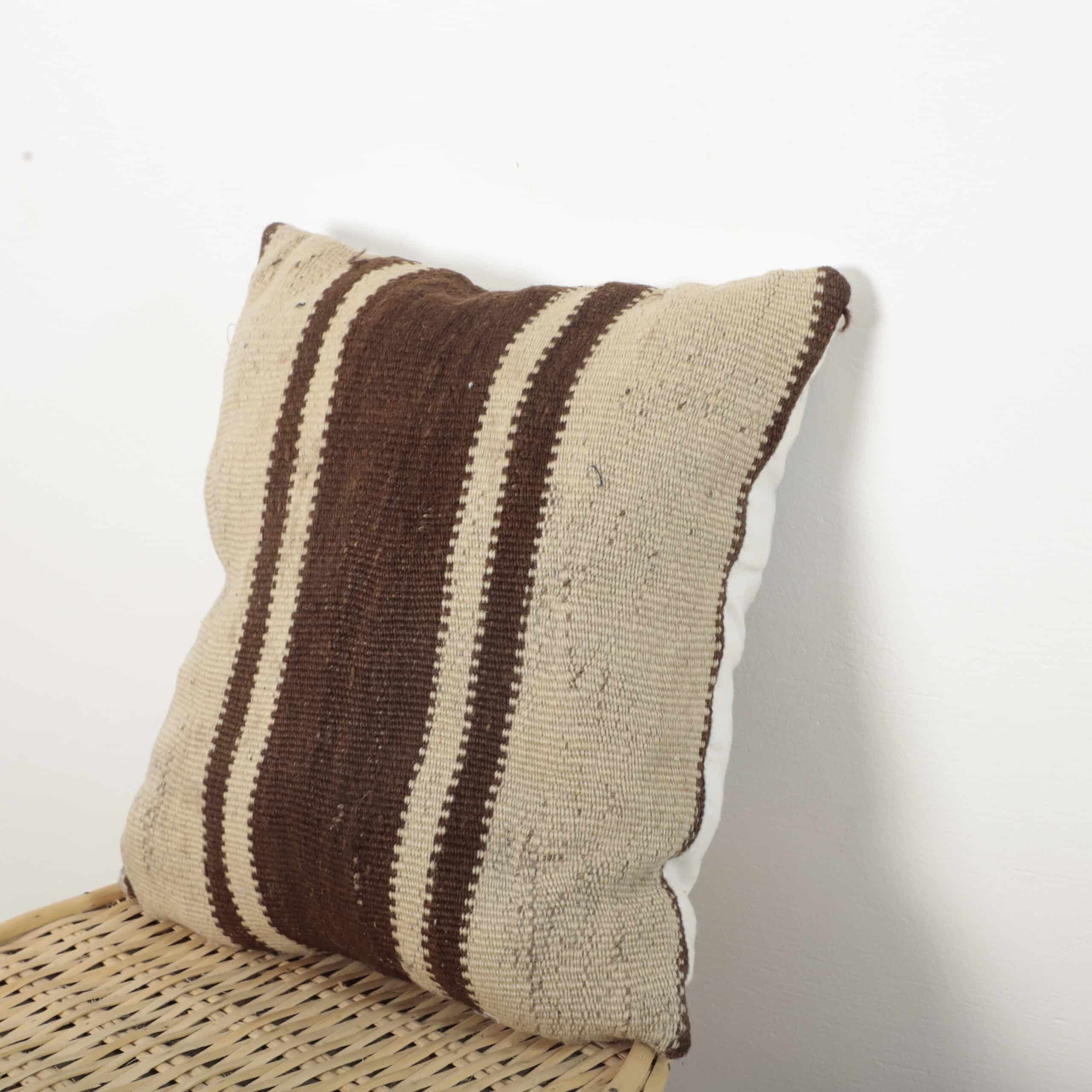 Neutral Moroccan Pillow 39x36 cm – Handmade Berber Cushion with Natural Stripes - Image 6