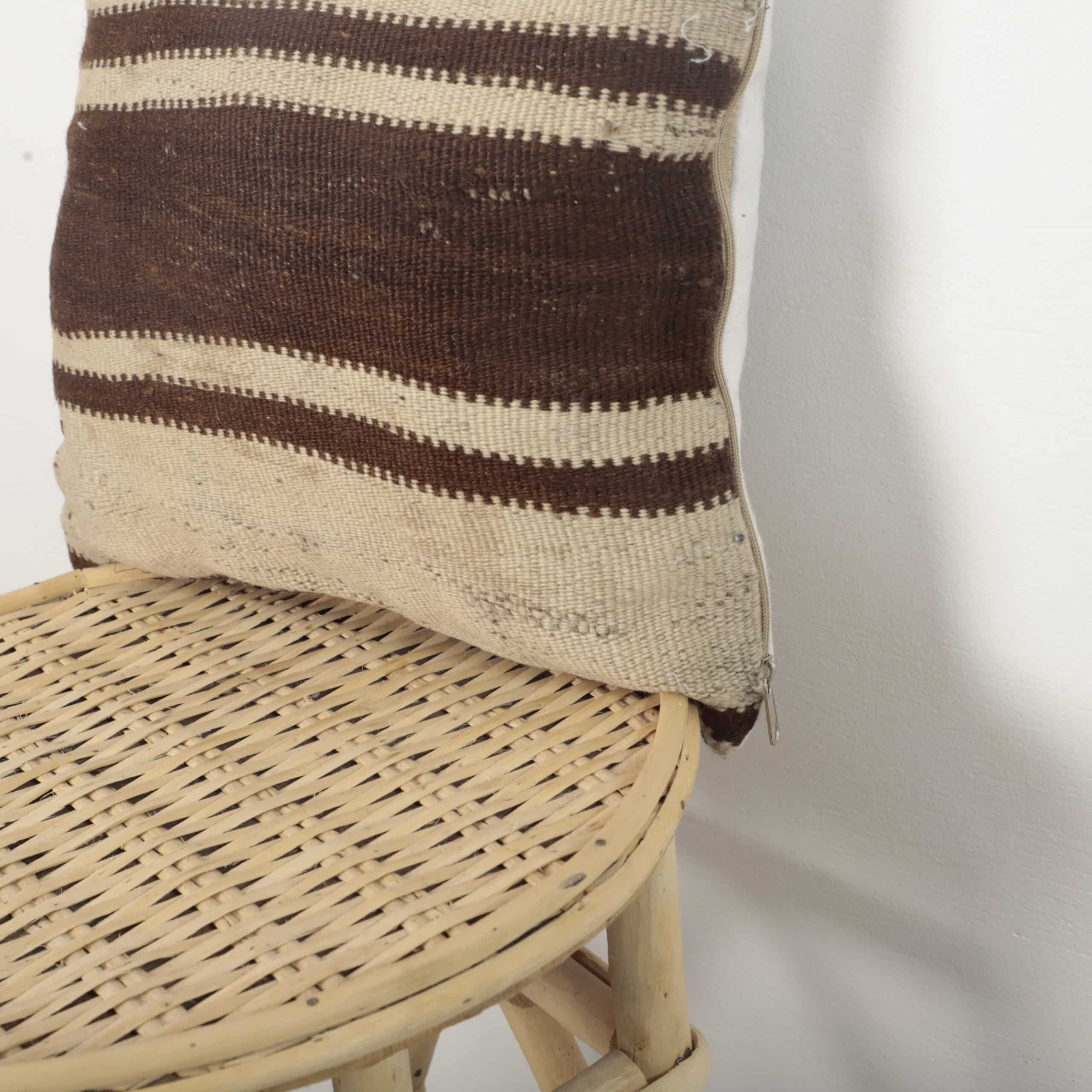 Neutral Moroccan Pillow 39x36 cm – Handmade Berber Cushion with Natural Stripes - Image 7