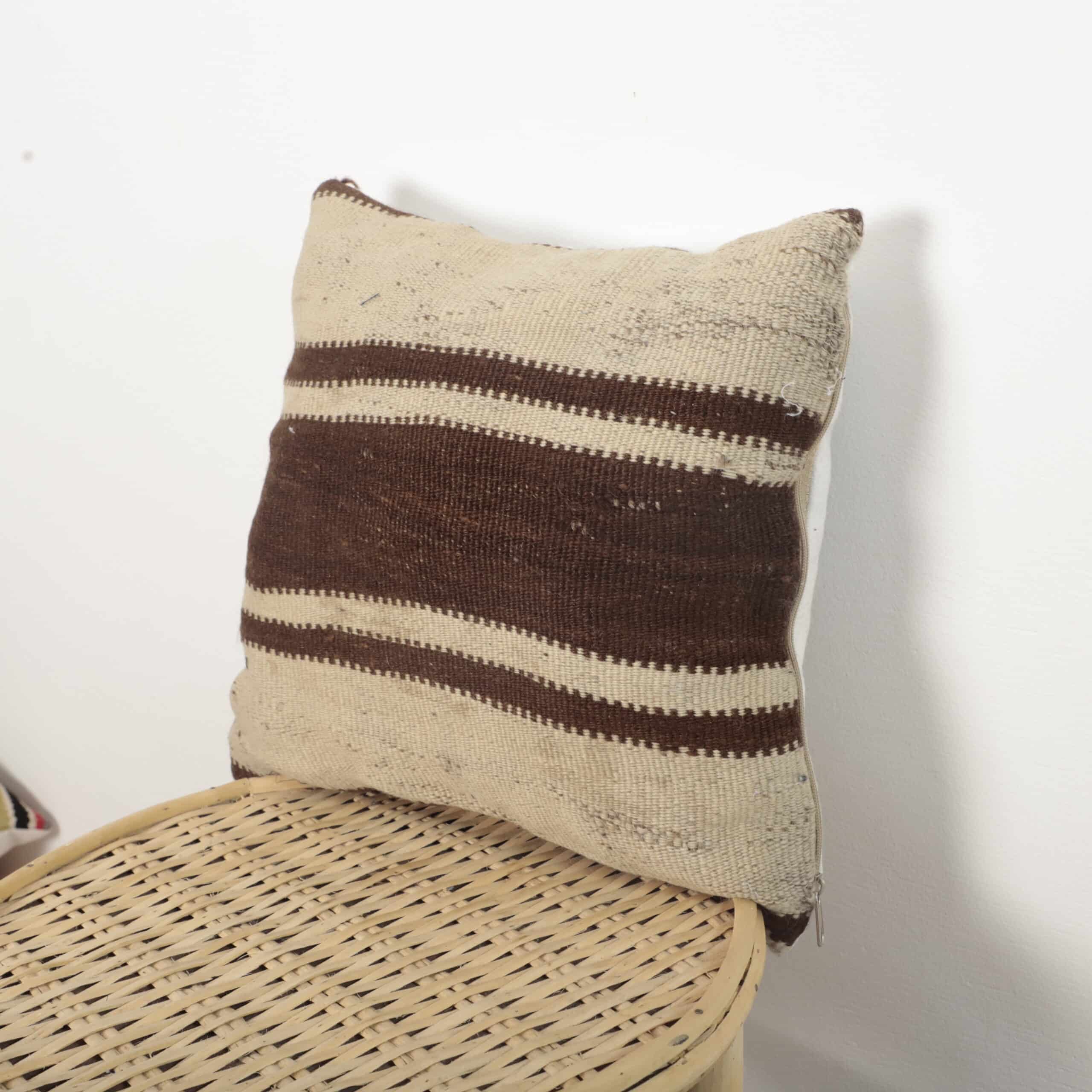 Neutral Moroccan Pillow 39x36 cm – Handmade Berber Cushion with Natural Stripes - Image 2