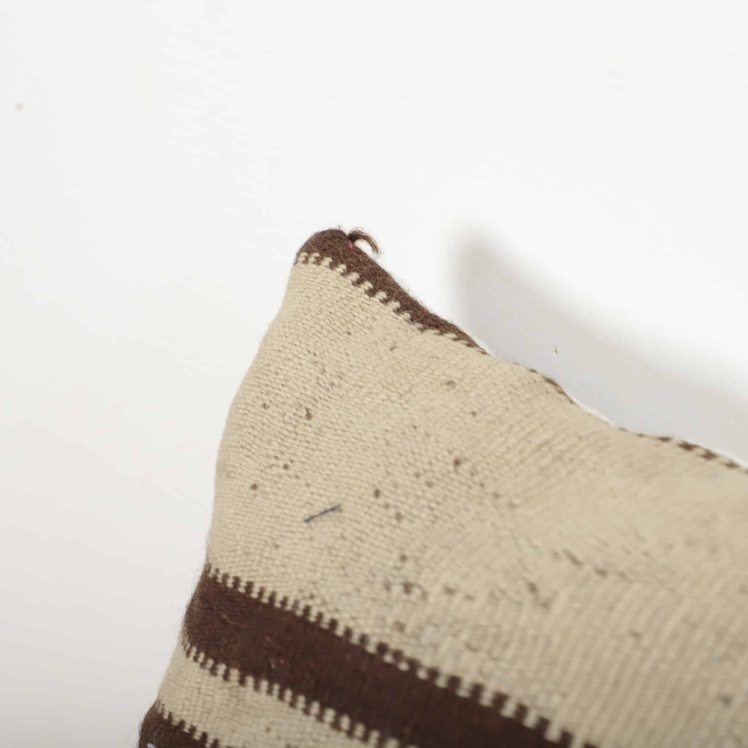 Neutral Moroccan Pillow 39x36 cm – Handmade Berber Cushion with Natural Stripes - Image 3