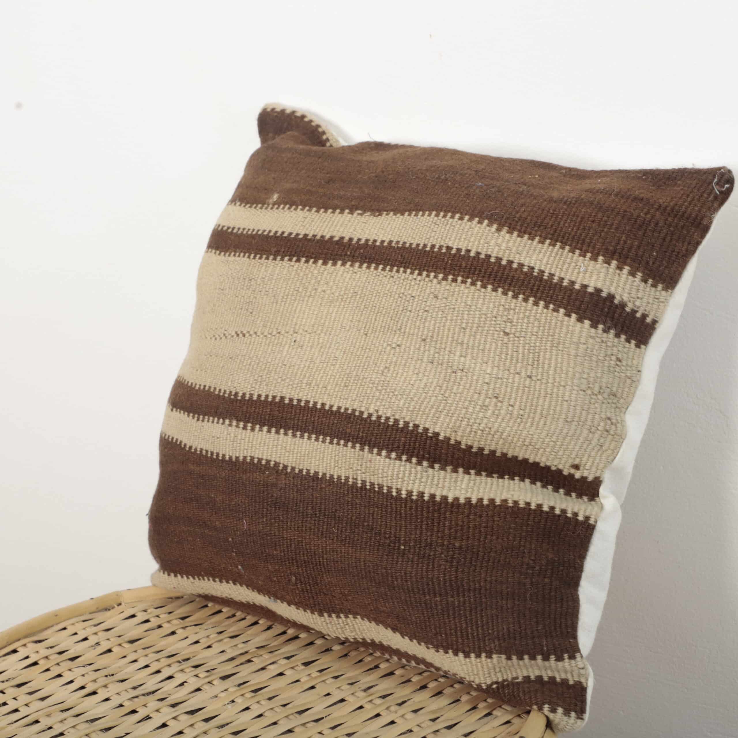 Striped Moroccan Pillow 40x38 cm – Handmade Berber Cushion in Natural Tones - Image 6