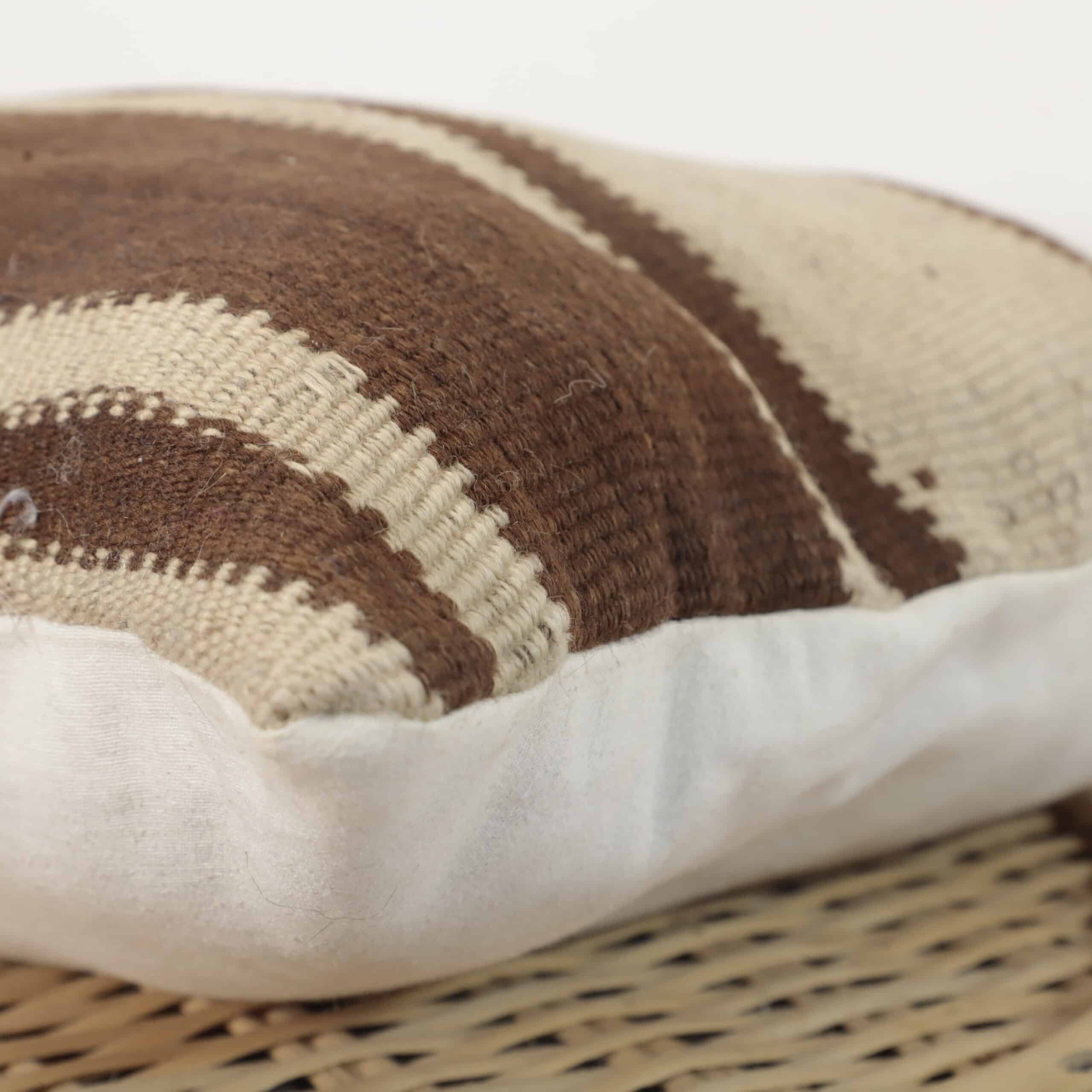 Striped Moroccan Pillow 40x38 cm – Handmade Berber Cushion in Natural Tones - Image 2