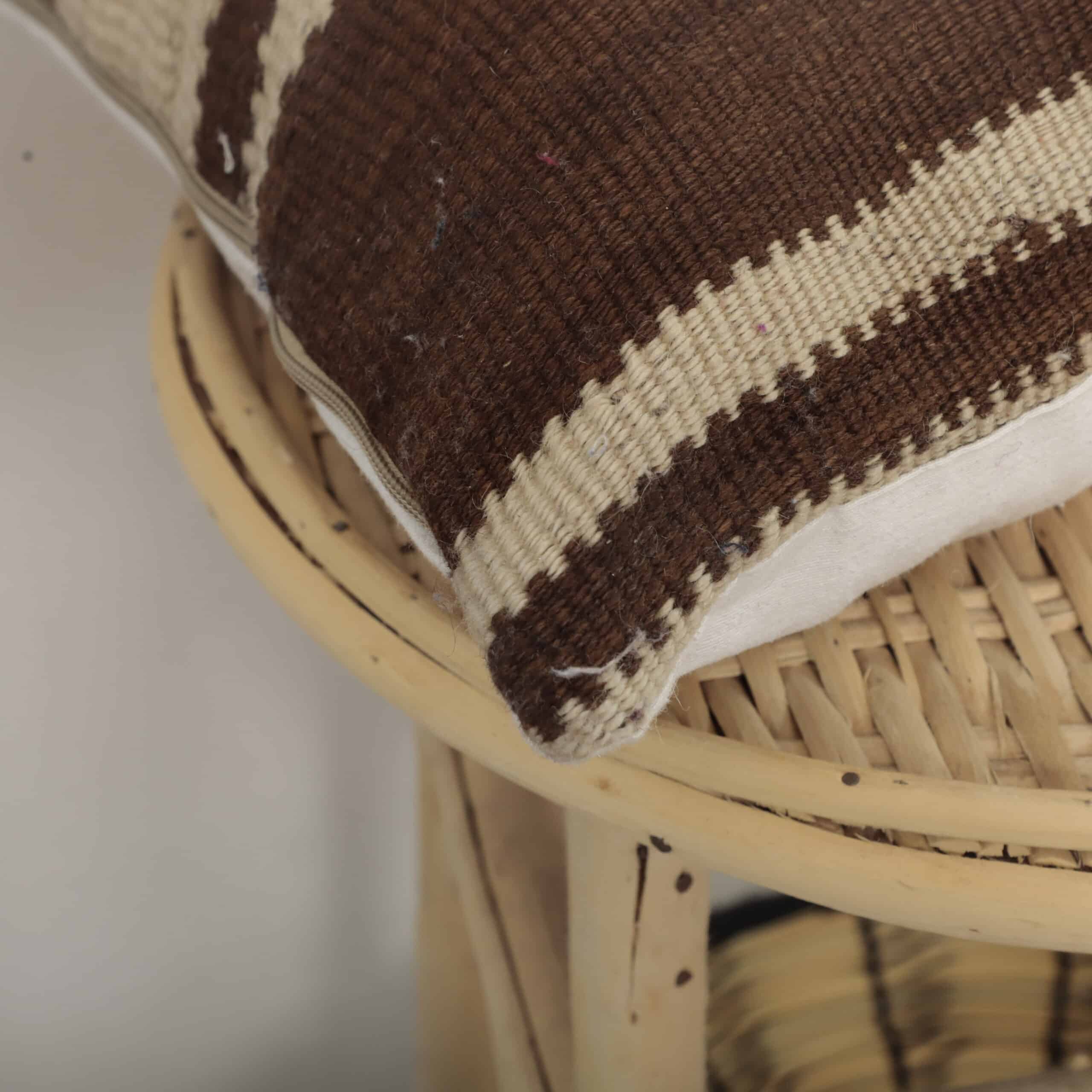 Striped Moroccan Pillow 40x38 cm – Handmade Berber Cushion in Natural Tones - Image 4