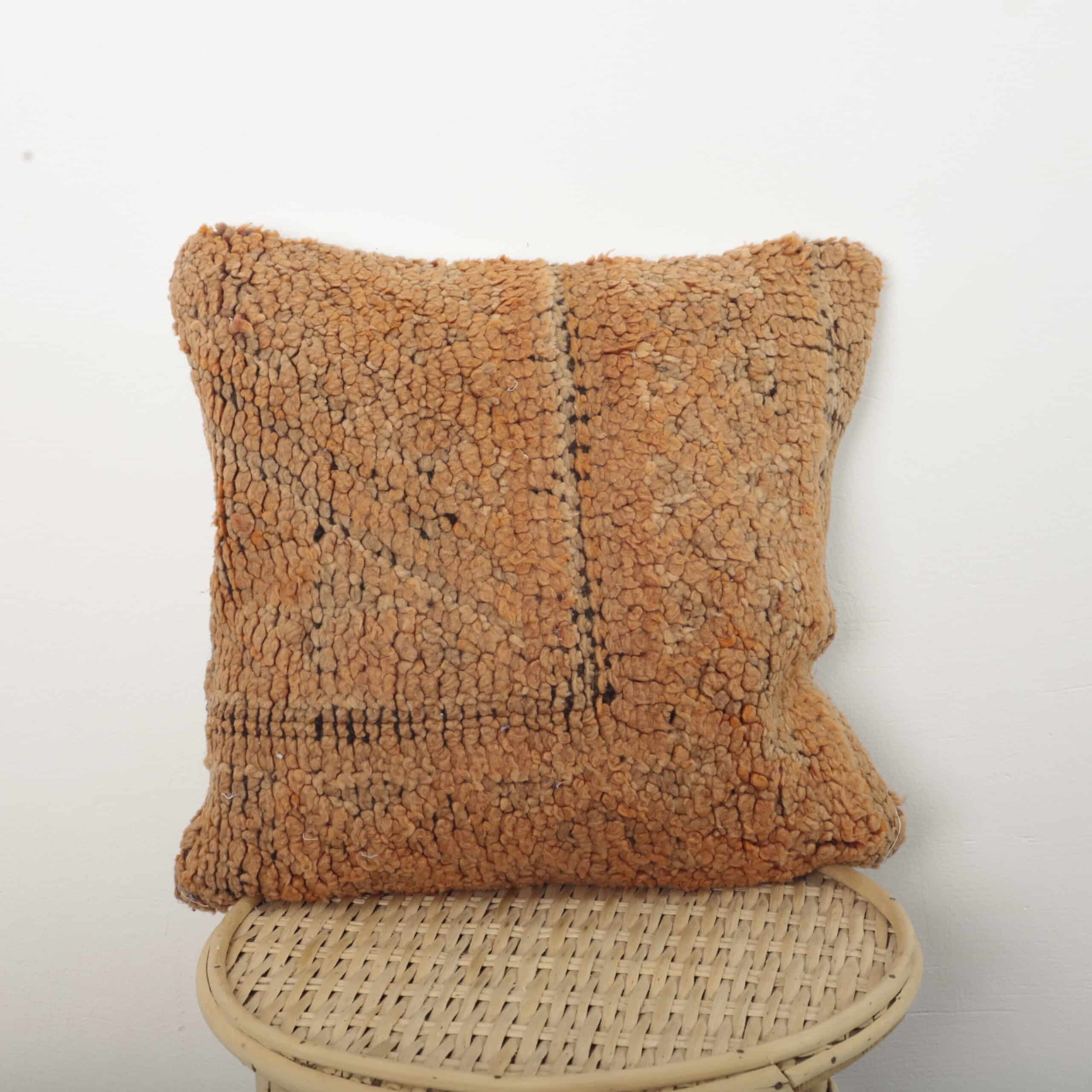Moroccan Wool Pillow 44x42 cm – Handmade Berber Cushion in Warm Earth Tones
