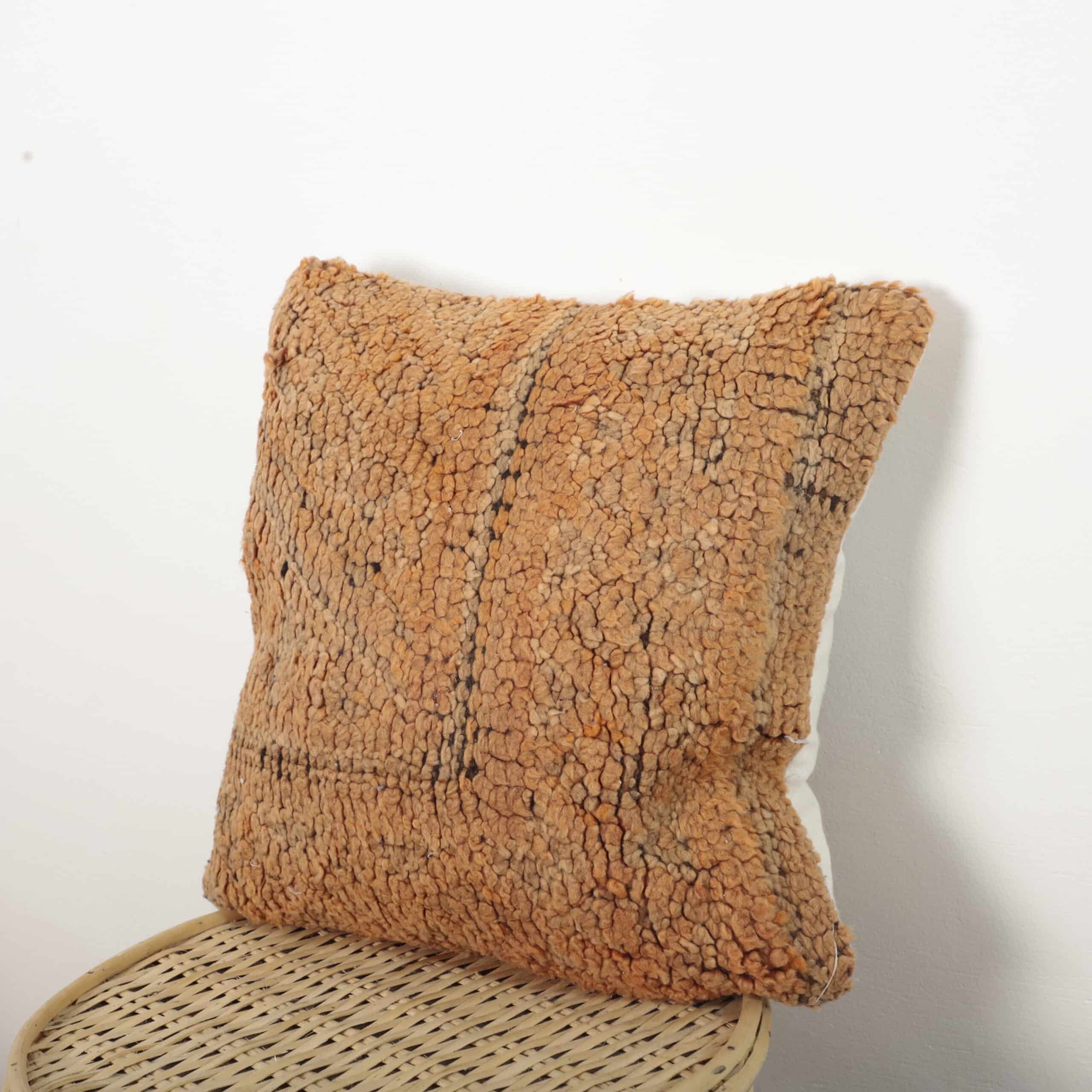 Moroccan Wool Pillow 44x42 cm – Handmade Berber Cushion in Warm Earth Tones - Image 4