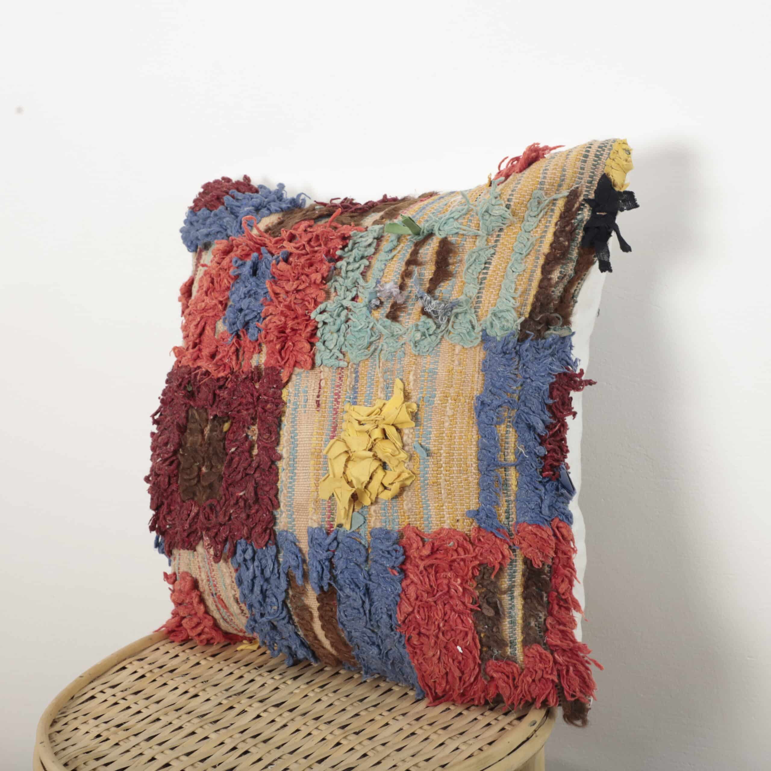 Moroccan Boucherouite Pillow 46x46 cm – Handmade Colorful Berber Cushion - Image 2
