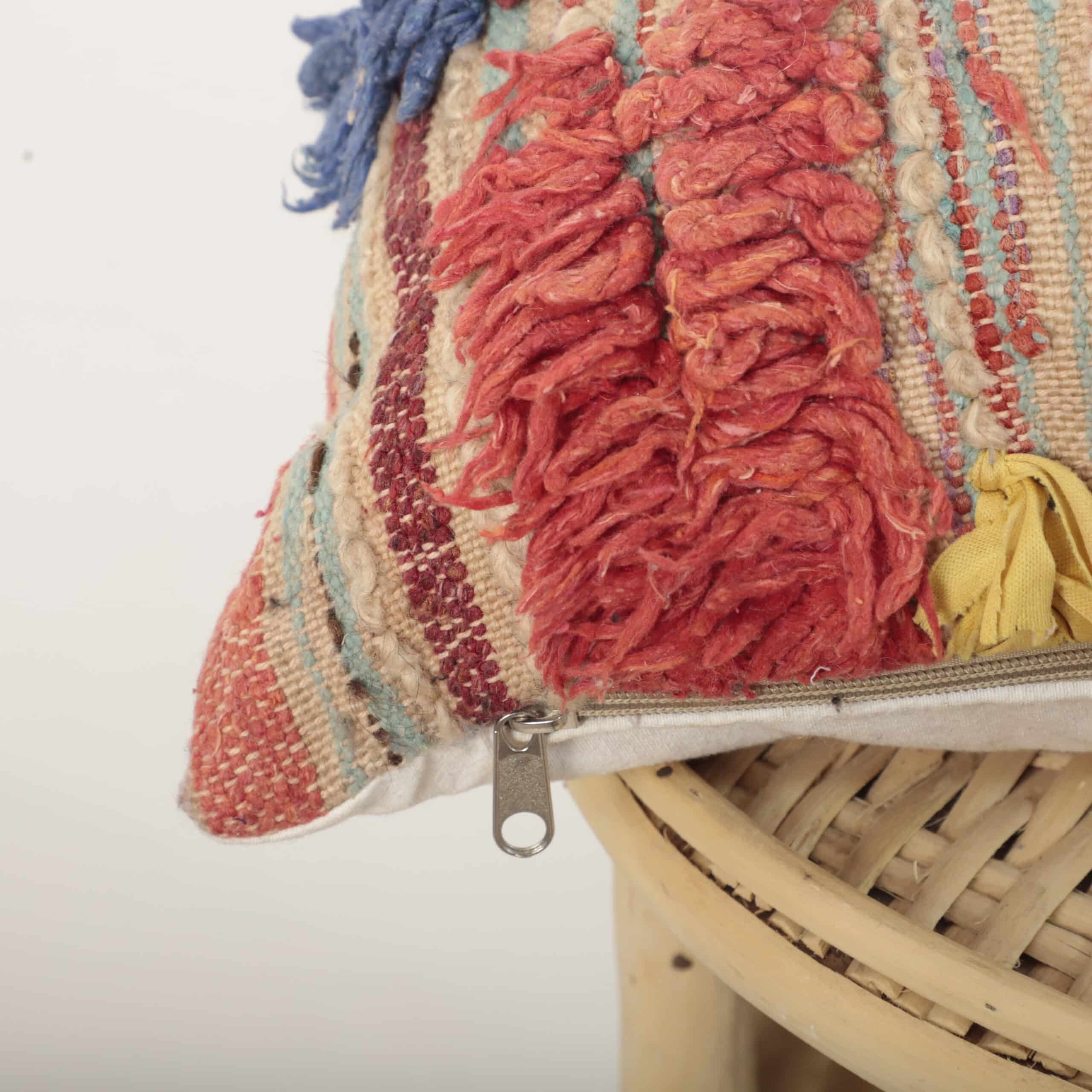 Moroccan Boucherouite Pillow 46x46 cm – Handmade Colorful Berber Cushion - Image 3