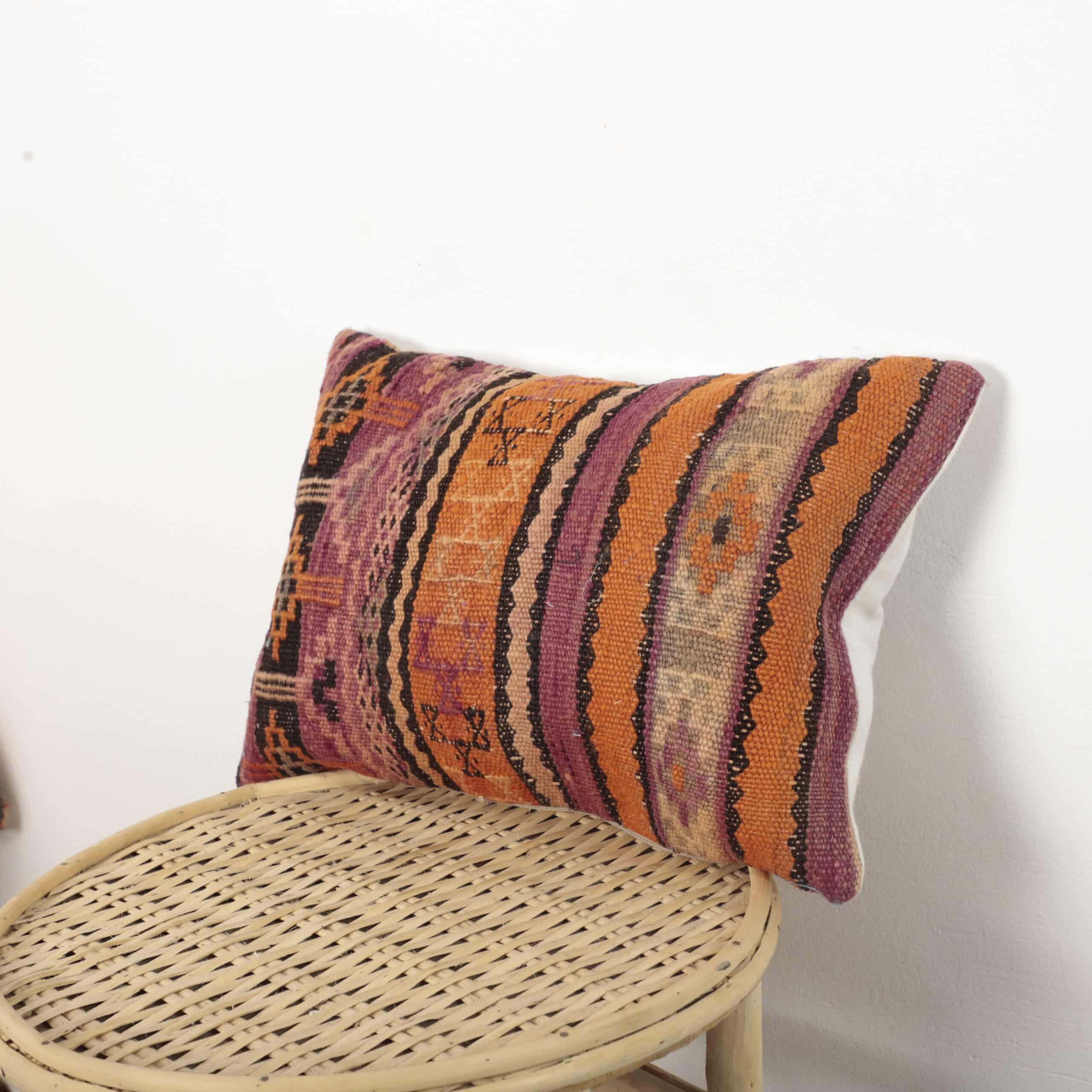 Moroccan Kilim Lumbar Pillow 46x30 cm – Handmade Berber Cushion with Tribal Stripes - Image 7