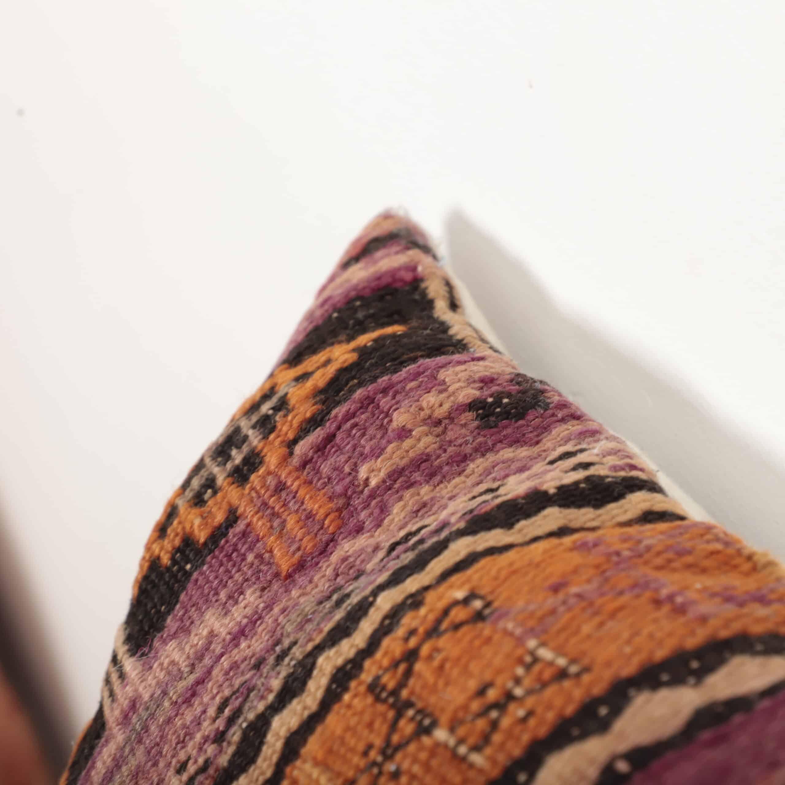 Moroccan Kilim Lumbar Pillow 46x30 cm – Handmade Berber Cushion with Tribal Stripes - Image 2