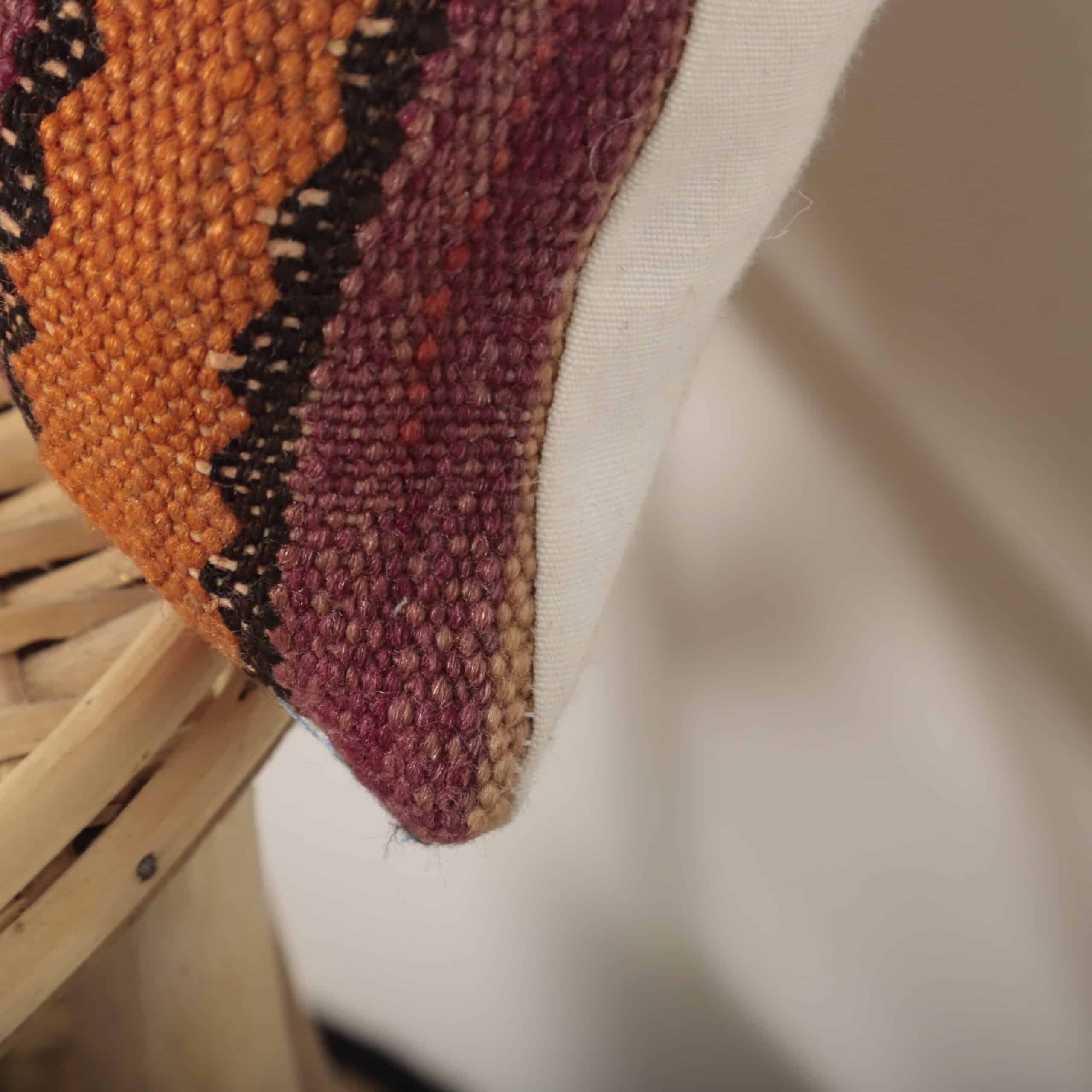 Moroccan Kilim Lumbar Pillow 46x30 cm – Handmade Berber Cushion with Tribal Stripes - Image 3