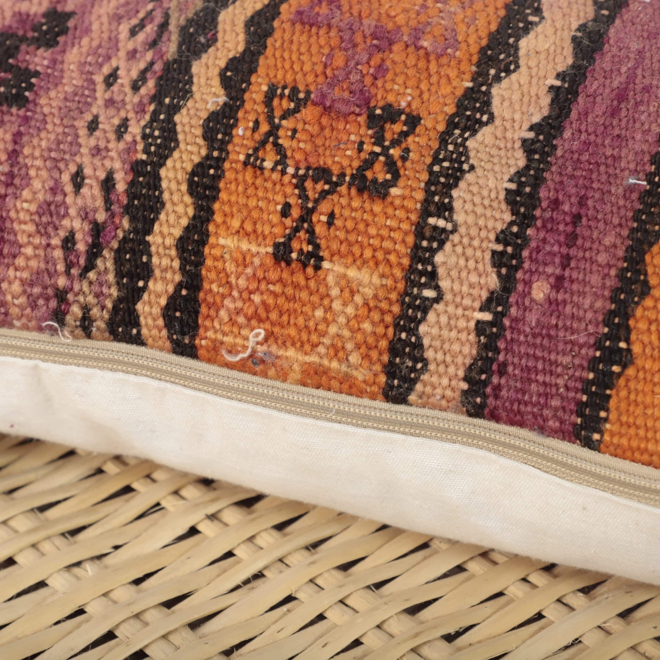 Moroccan Kilim Lumbar Pillow 46x30 cm – Handmade Berber Cushion with Tribal Stripes - Image 4