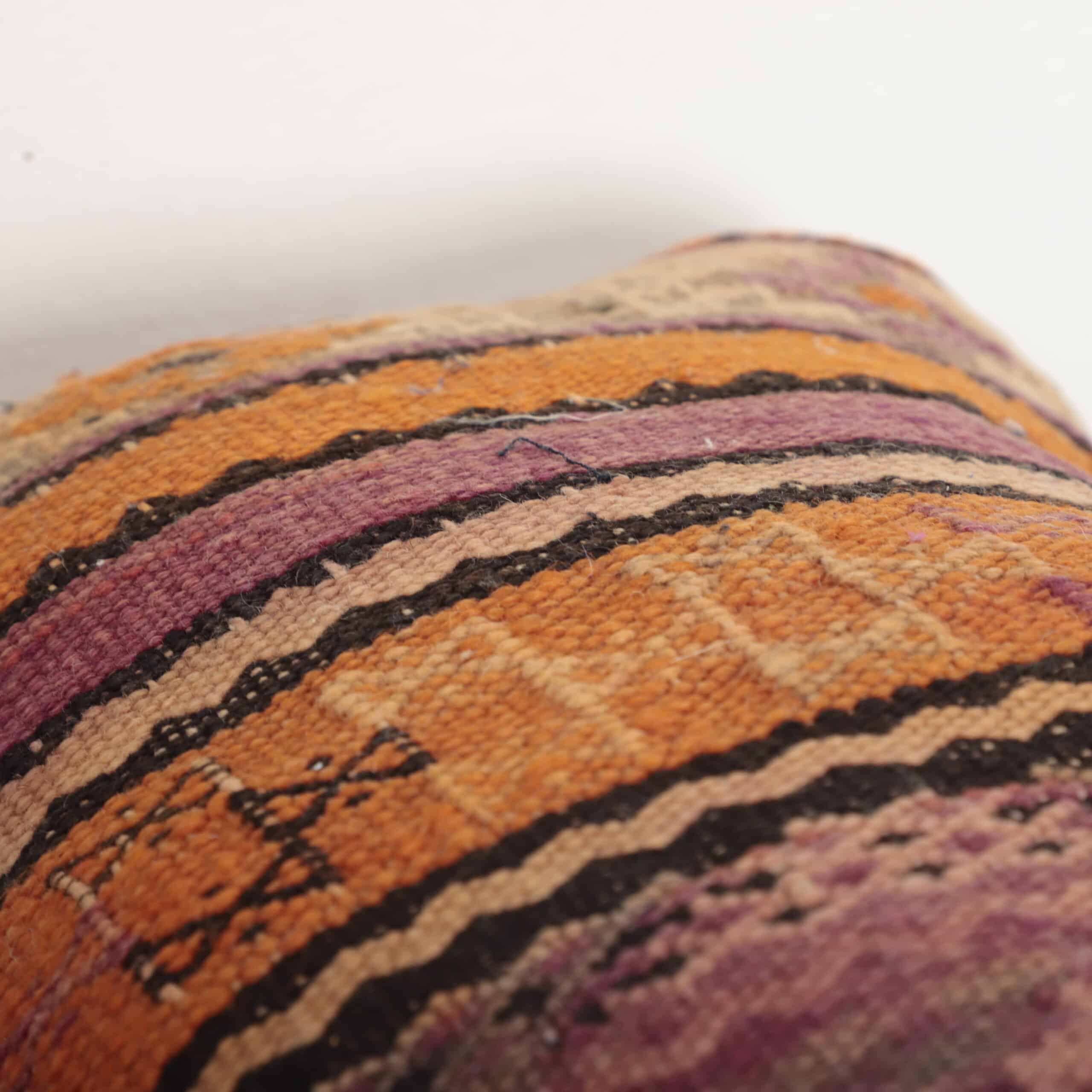 Moroccan Kilim Lumbar Pillow 46x30 cm – Handmade Berber Cushion with Tribal Stripes - Image 6