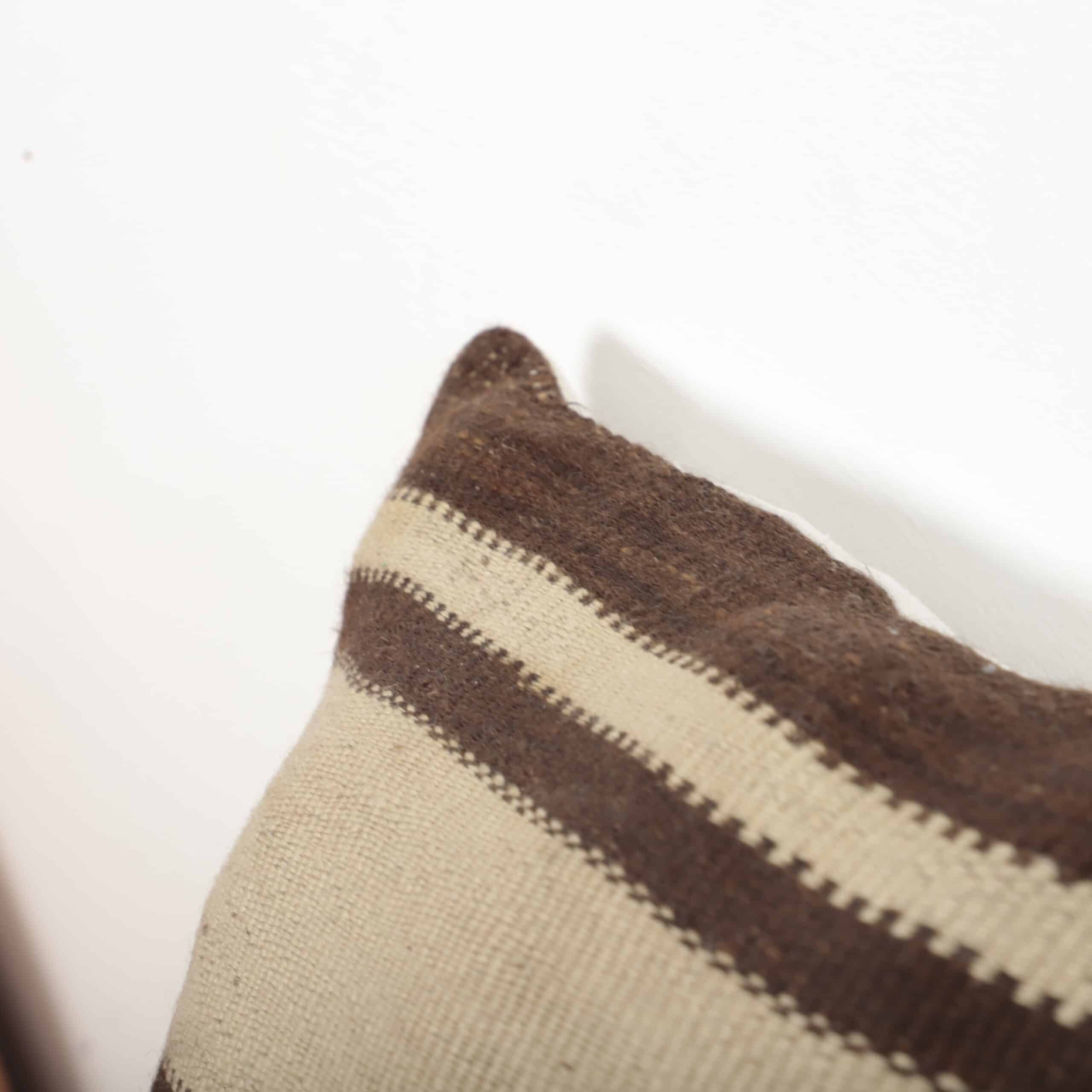 Neutral Moroccan Kilim Cushion 43x39 cm – Handmade Berber Pillow with Brown Stripes - Image 3