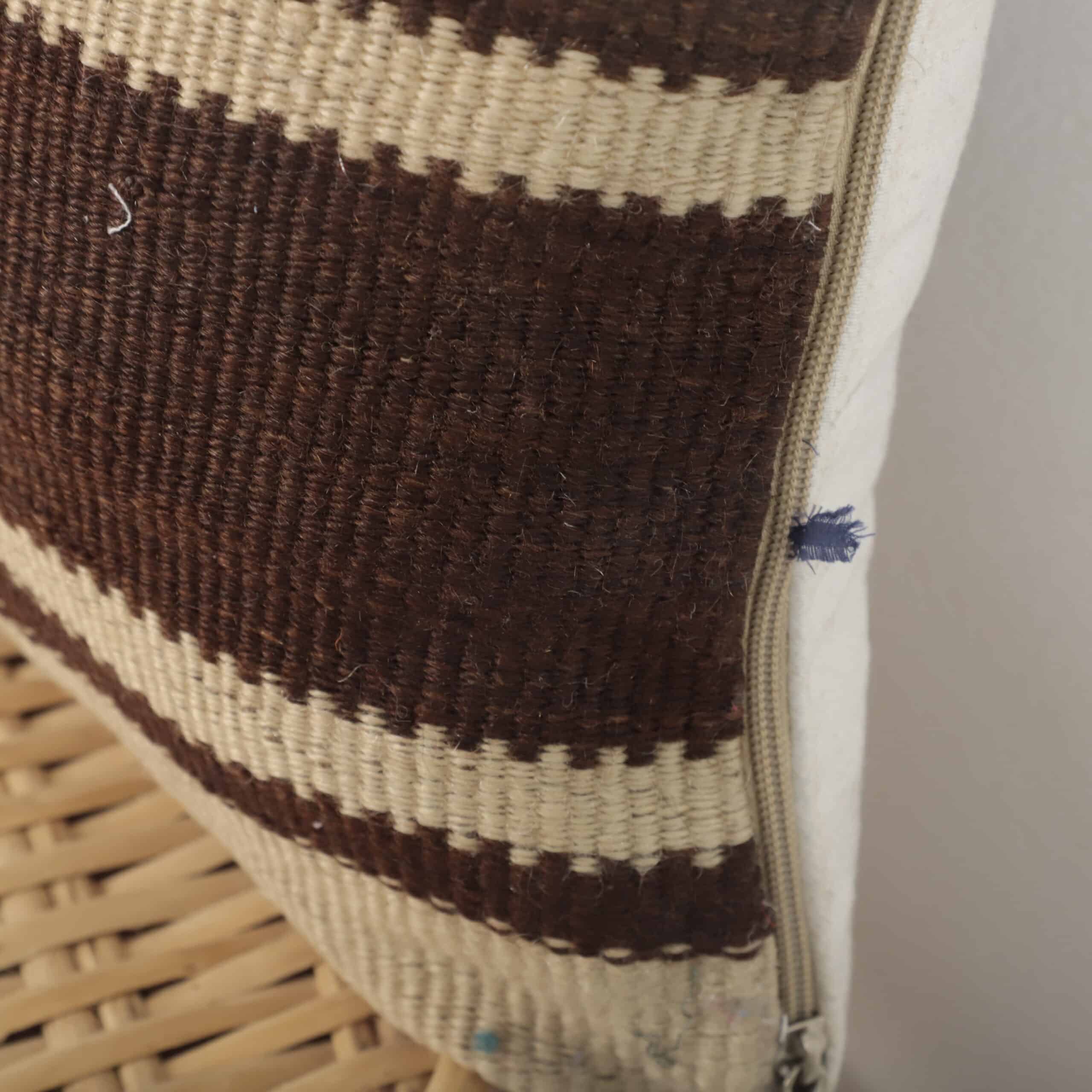 Neutral Moroccan Kilim Cushion 43x39 cm – Handmade Berber Pillow with Brown Stripes - Image 4