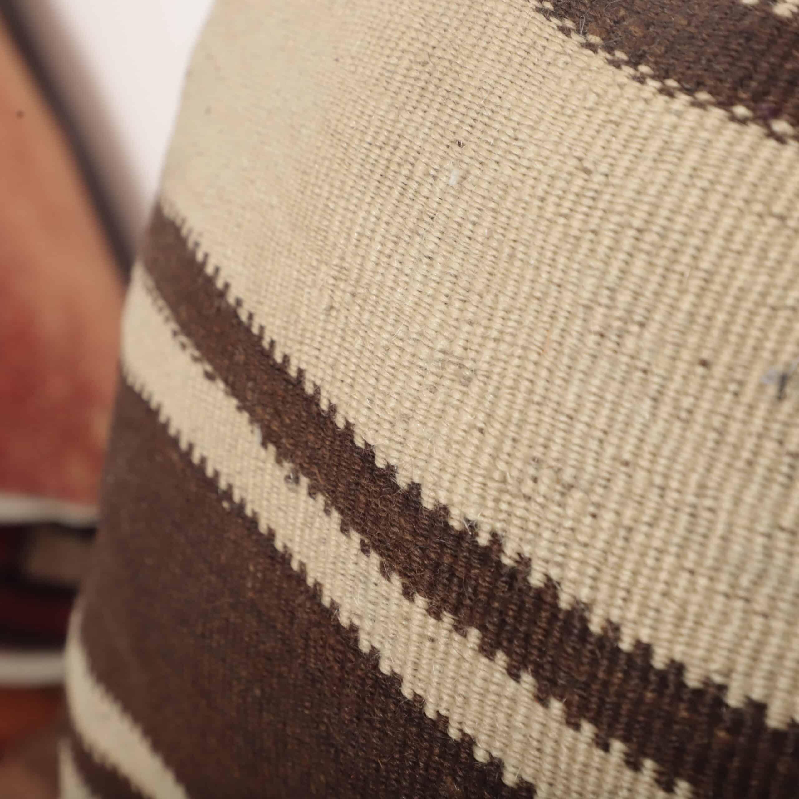 Neutral Moroccan Kilim Cushion 43x39 cm – Handmade Berber Pillow with Brown Stripes - Image 5
