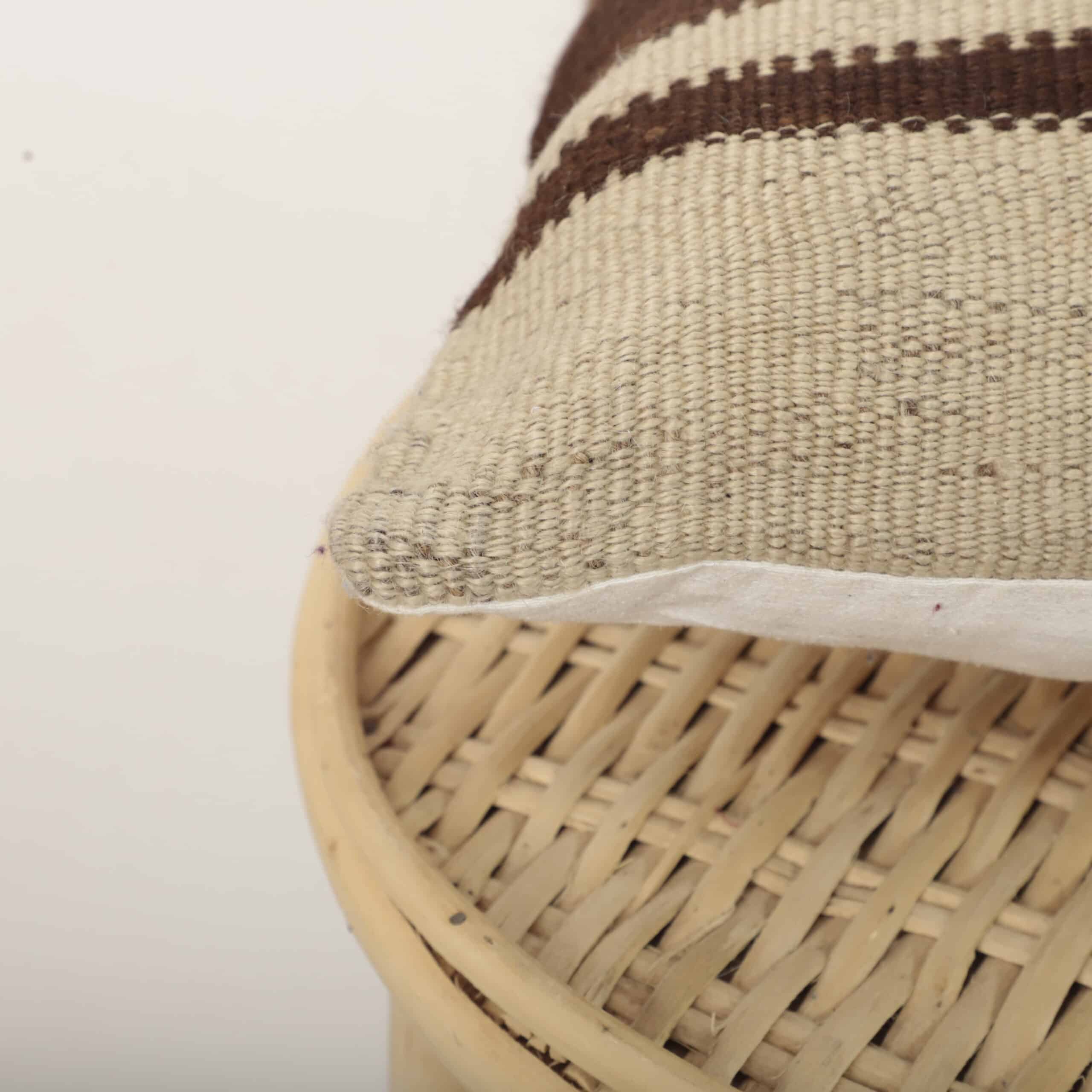 Neutral Moroccan Kilim Cushion 43x39 cm – Handmade Berber Pillow with Brown Stripes - Image 6