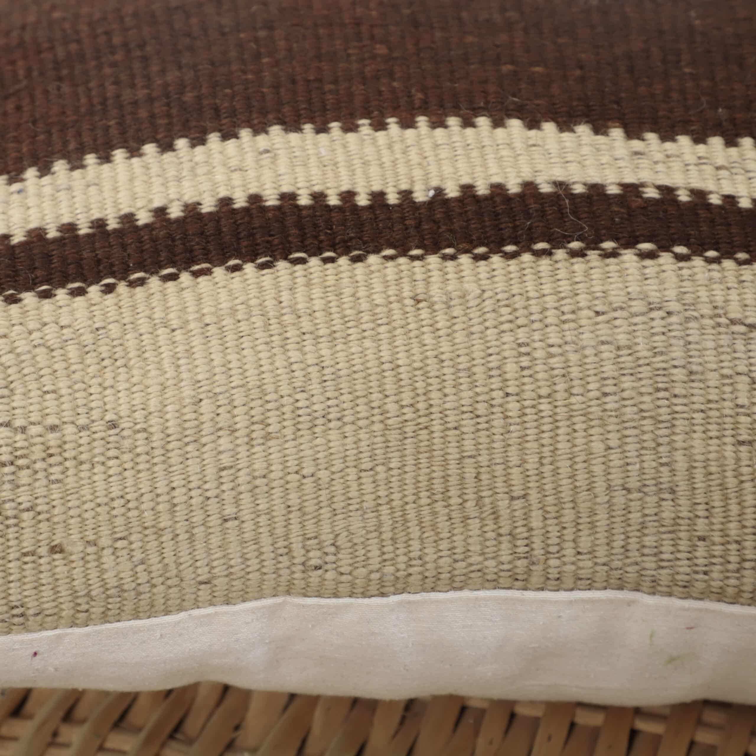 Neutral Moroccan Kilim Cushion 43x39 cm – Handmade Berber Pillow with Brown Stripes - Image 7