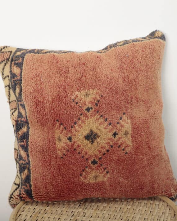 Terracotta Moroccan Berber Pillow 46x46 cm – Handmade Vintage Wool Cushion