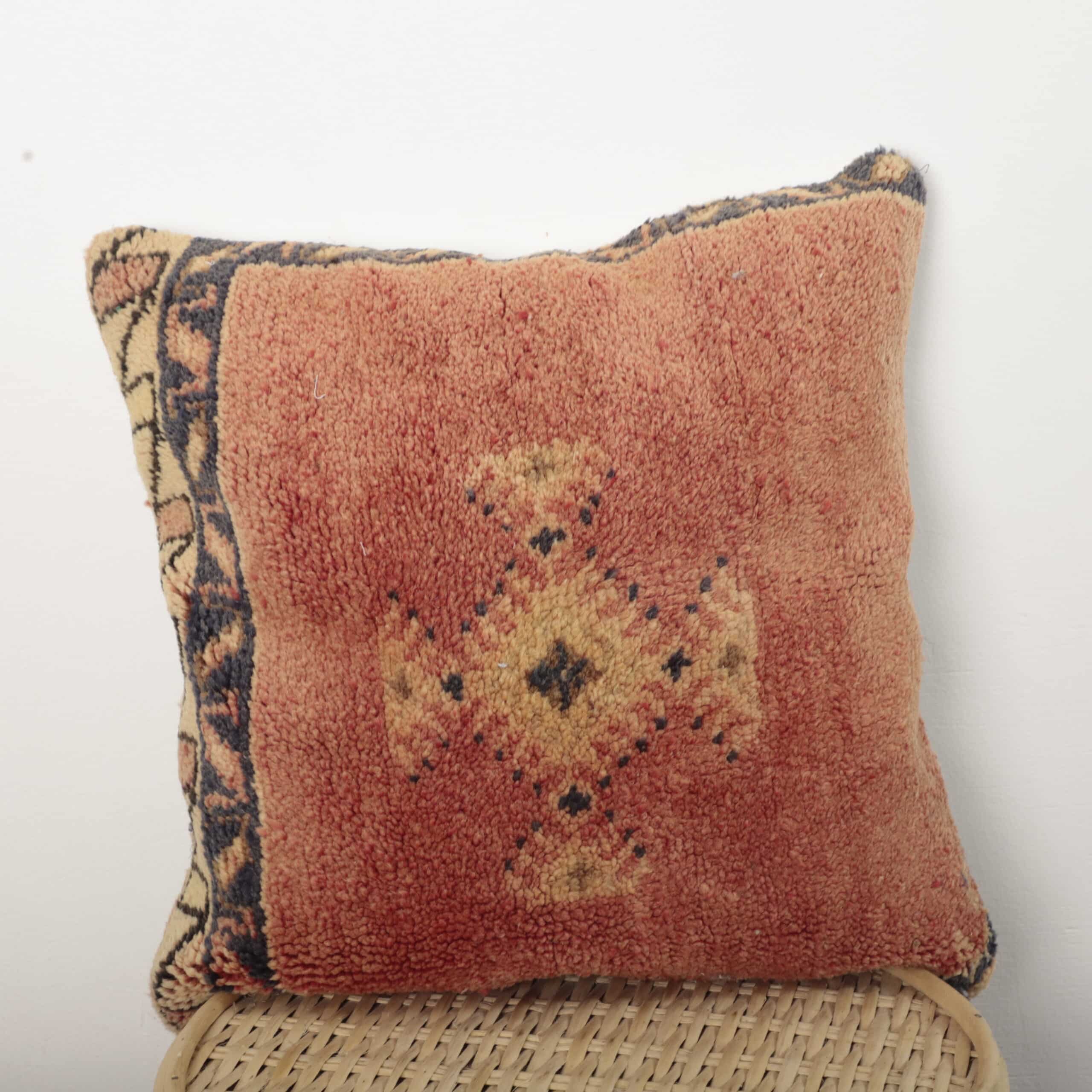 Terracotta Moroccan Berber Pillow 46x46 cm – Handmade Vintage Wool Cushion