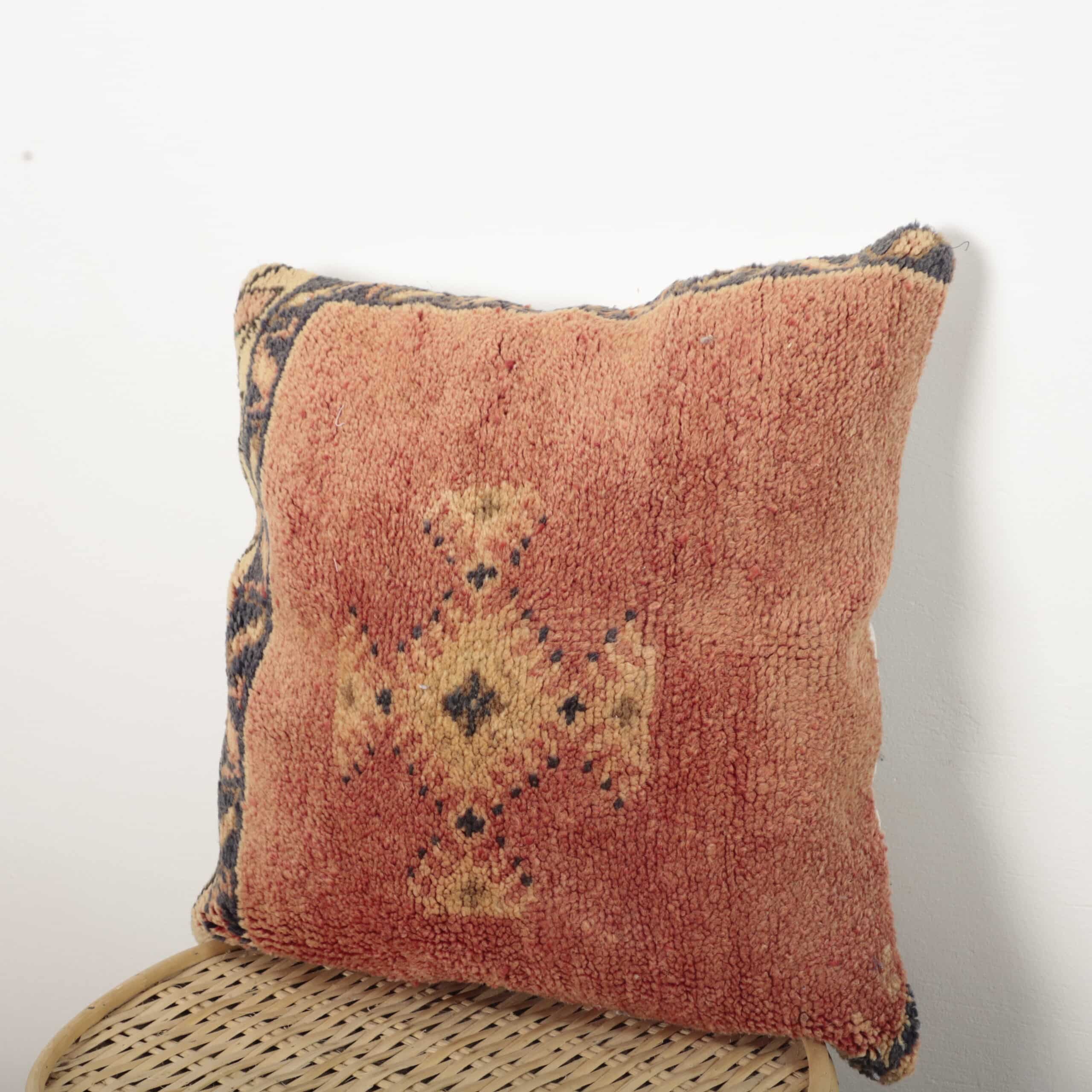 Terracotta Moroccan Berber Pillow 46x46 cm – Handmade Vintage Wool Cushion - Image 4