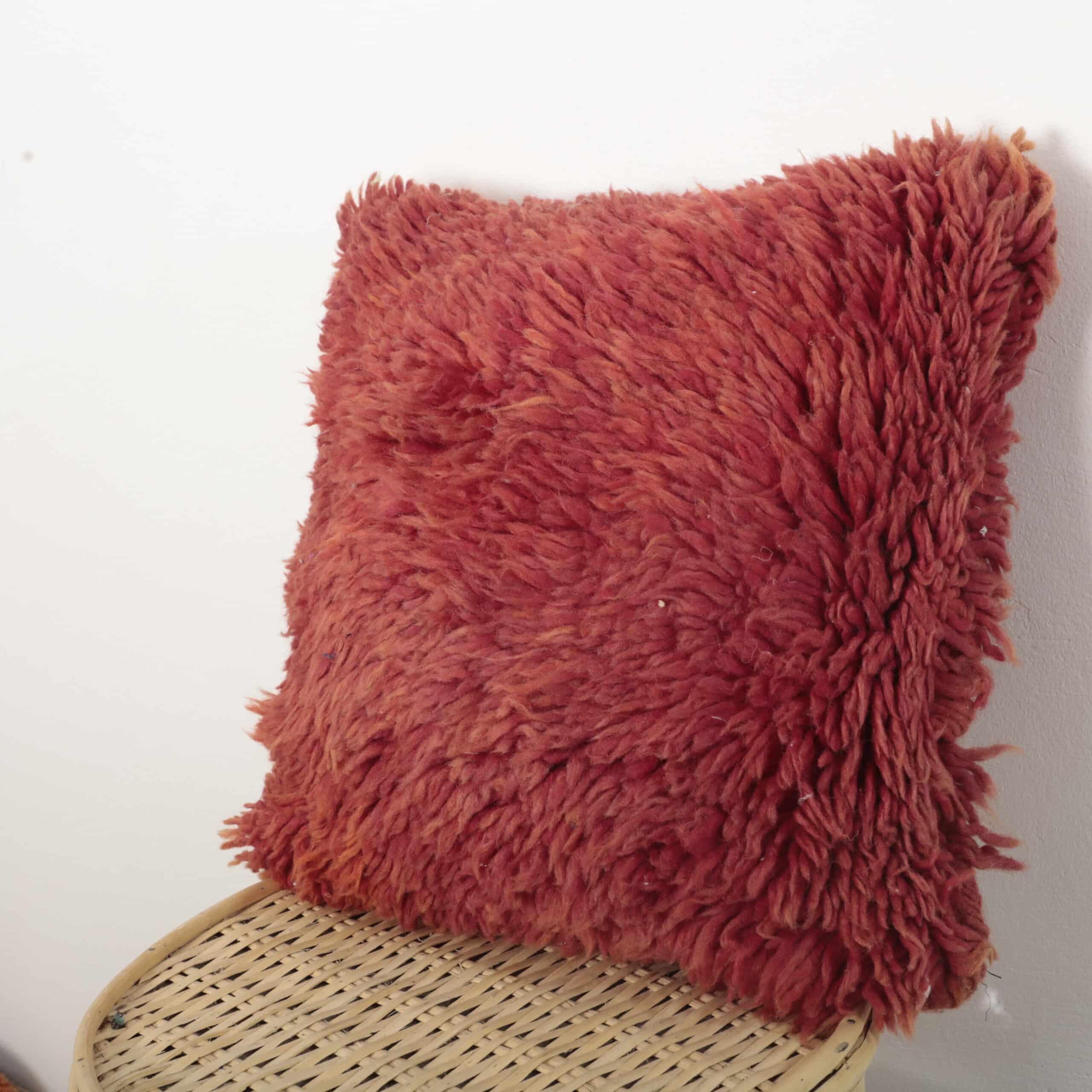 Moroccan Boujaad Wool Pillow 44x40 cm – Handmade Vintage Red Berber Cushion - Image 9