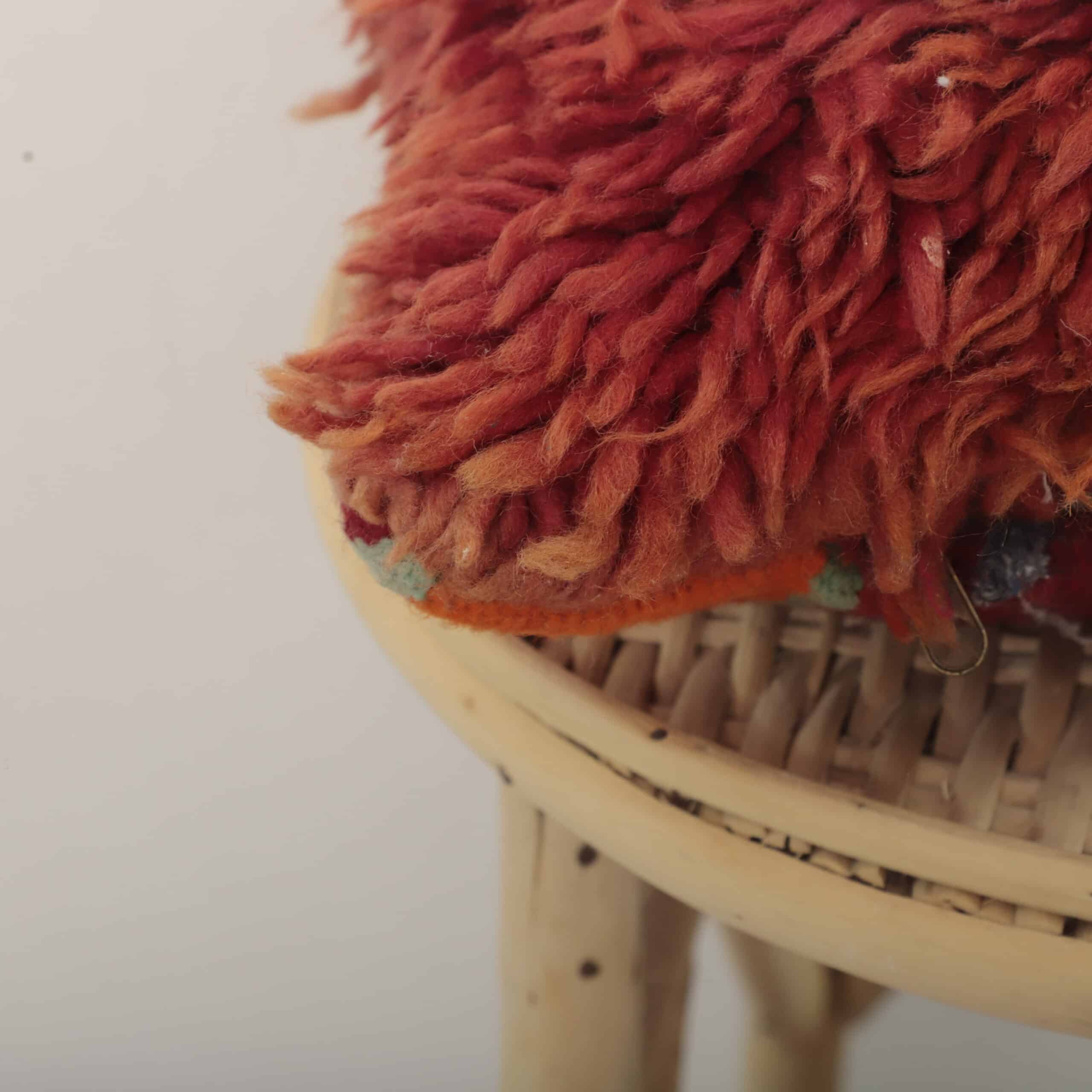 Moroccan Boujaad Wool Pillow 44x40 cm – Handmade Vintage Red Berber Cushion - Image 4