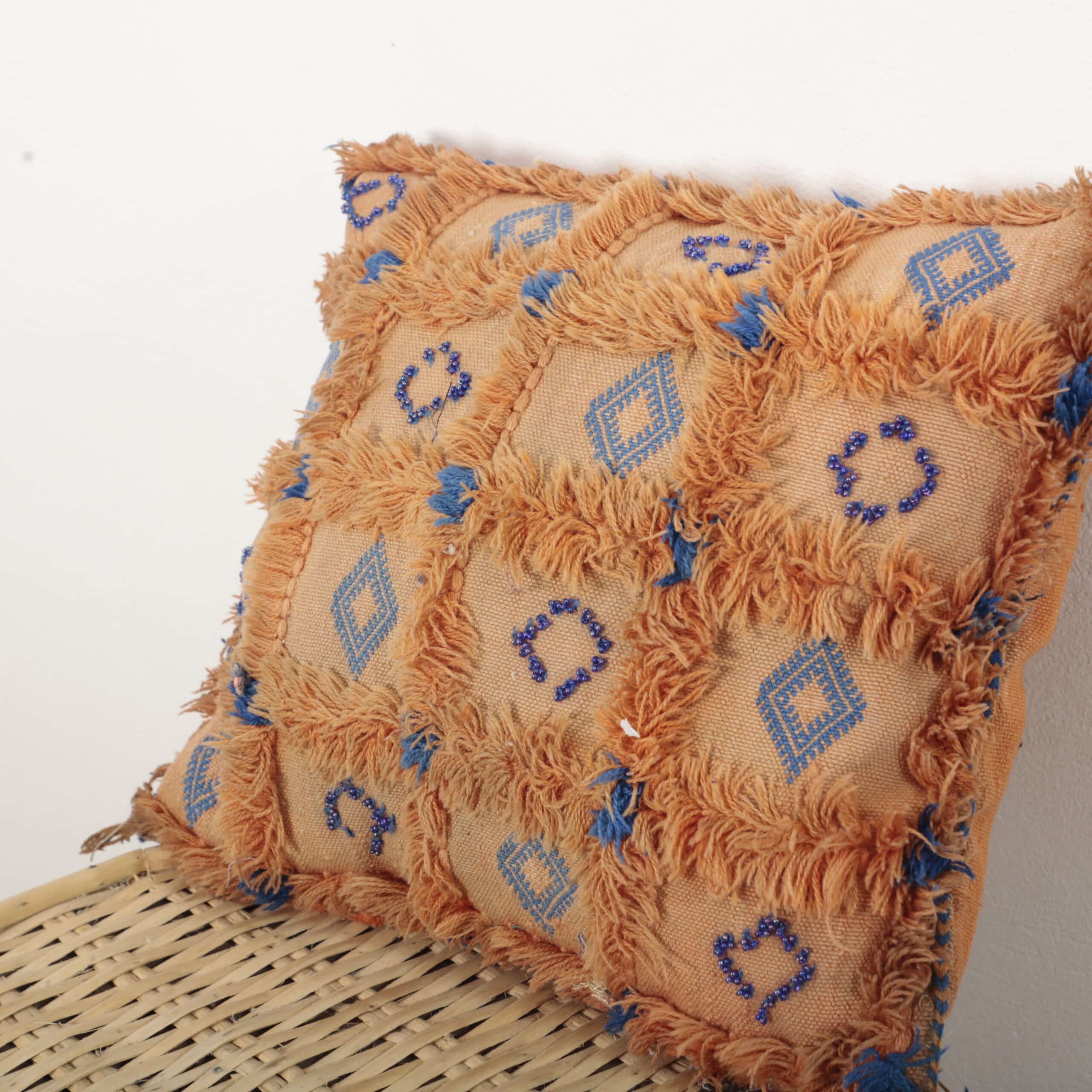 Moroccan Sabra Pillow 38x32 cm – Handmade Cactus Silk Cushion with Fringe - Image 2