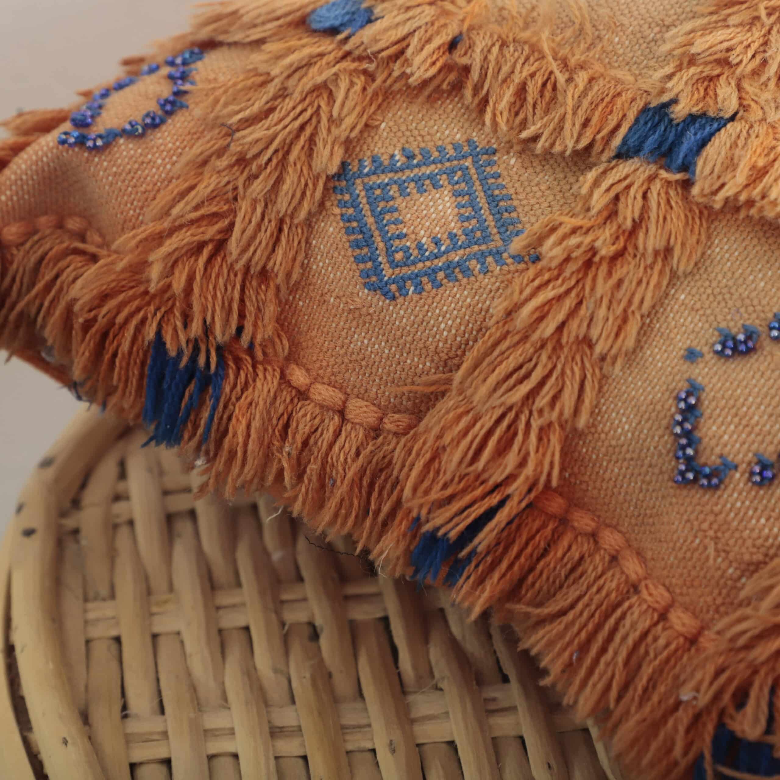 Moroccan Sabra Pillow 38x32 cm – Handmade Cactus Silk Cushion with Fringe - Image 6