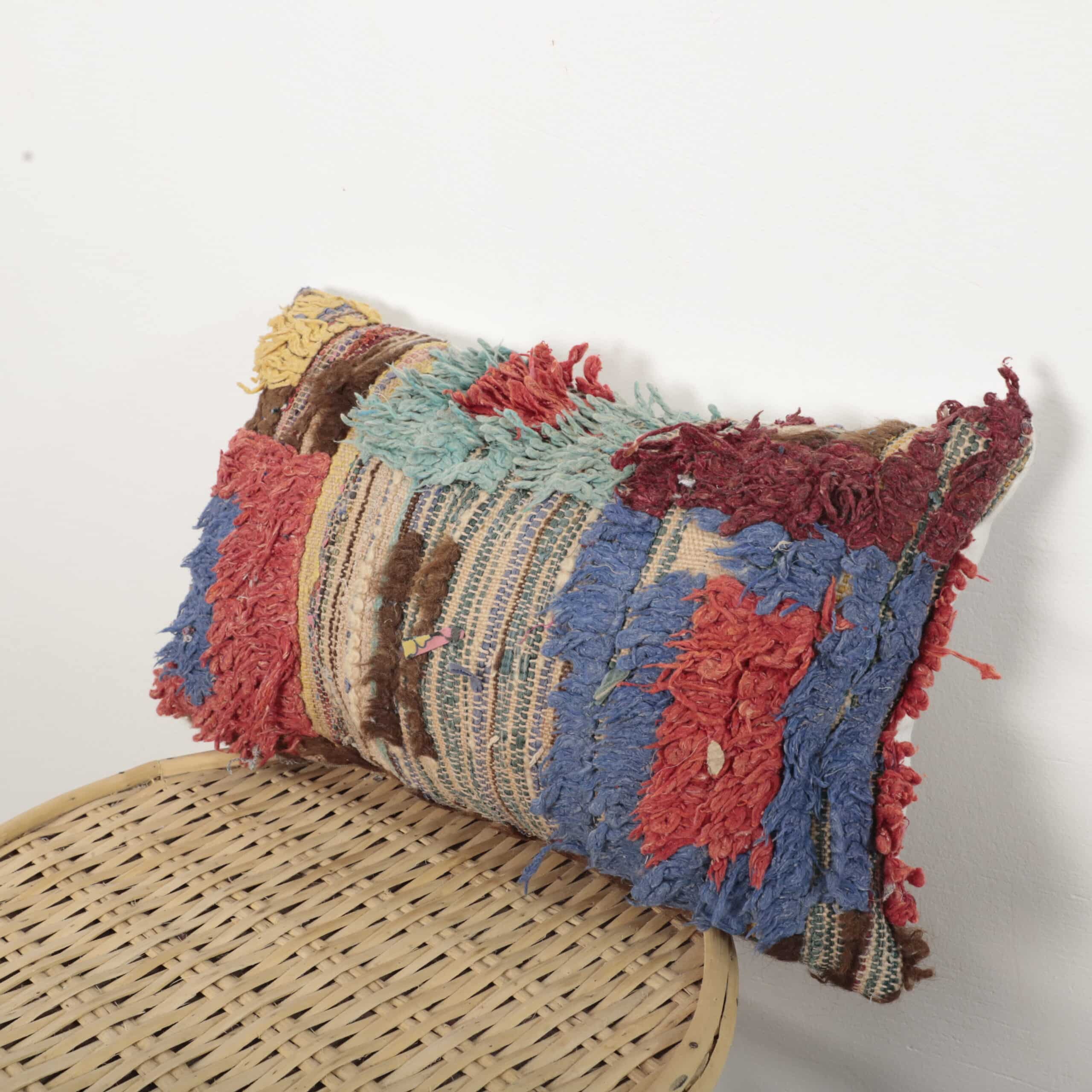 Handmade Moroccan Boucherouite Pillow 45×28 cm – Authentic Berber Textured Cushion - Image 7