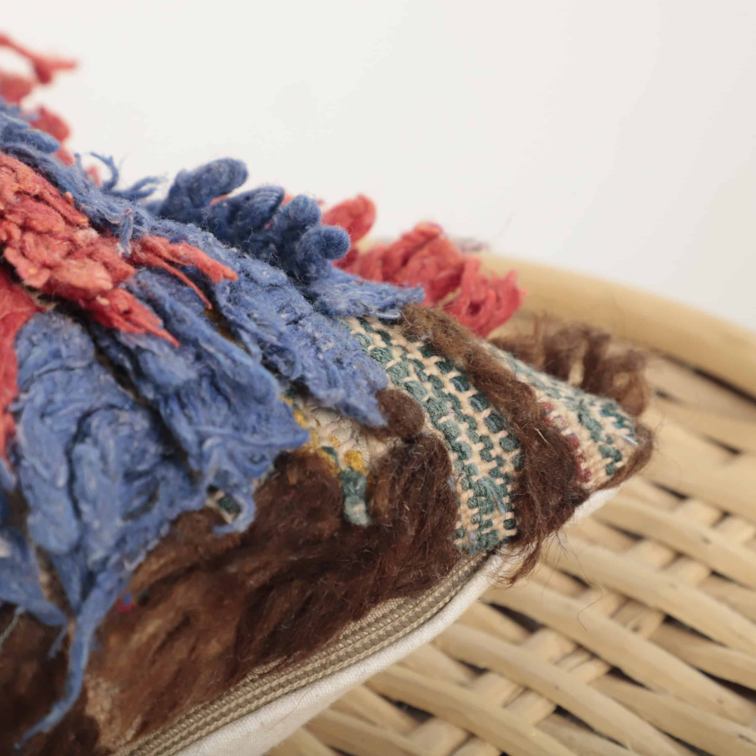 Handmade Moroccan Boucherouite Pillow 45×28 cm – Authentic Berber Textured Cushion - Image 6