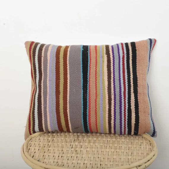 Handmade Moroccan Pillow – Multicolor Berber Striped Cushion