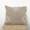 Moroccan square pillow handmade from vintage Berber textile with white tribal embroidery