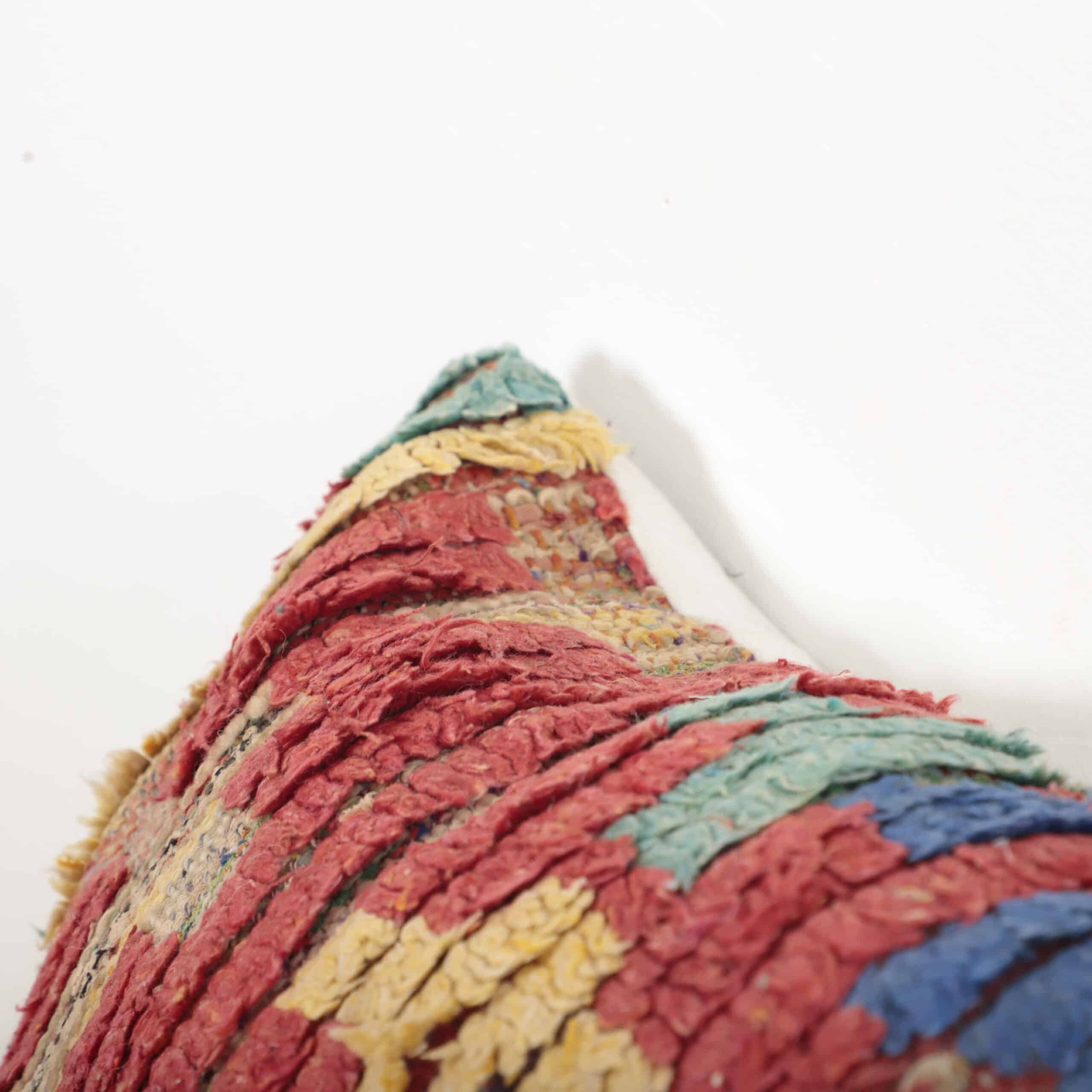 Boucherouite Moroccan Pillow 45x32 cm – Handmade Vintage Berber Cushion - Image 2