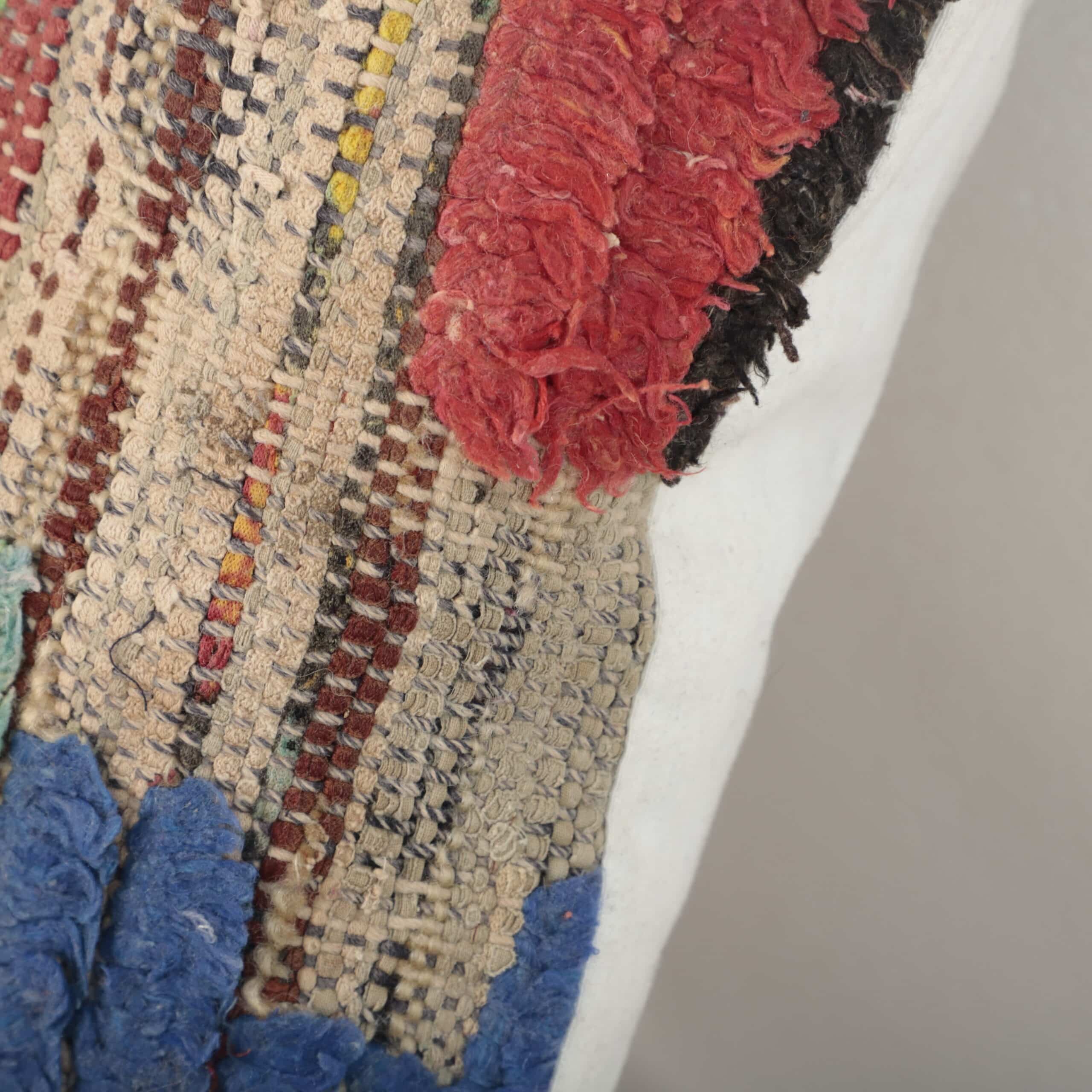 Boucherouite Moroccan Pillow 45x32 cm – Handmade Vintage Berber Cushion - Image 3