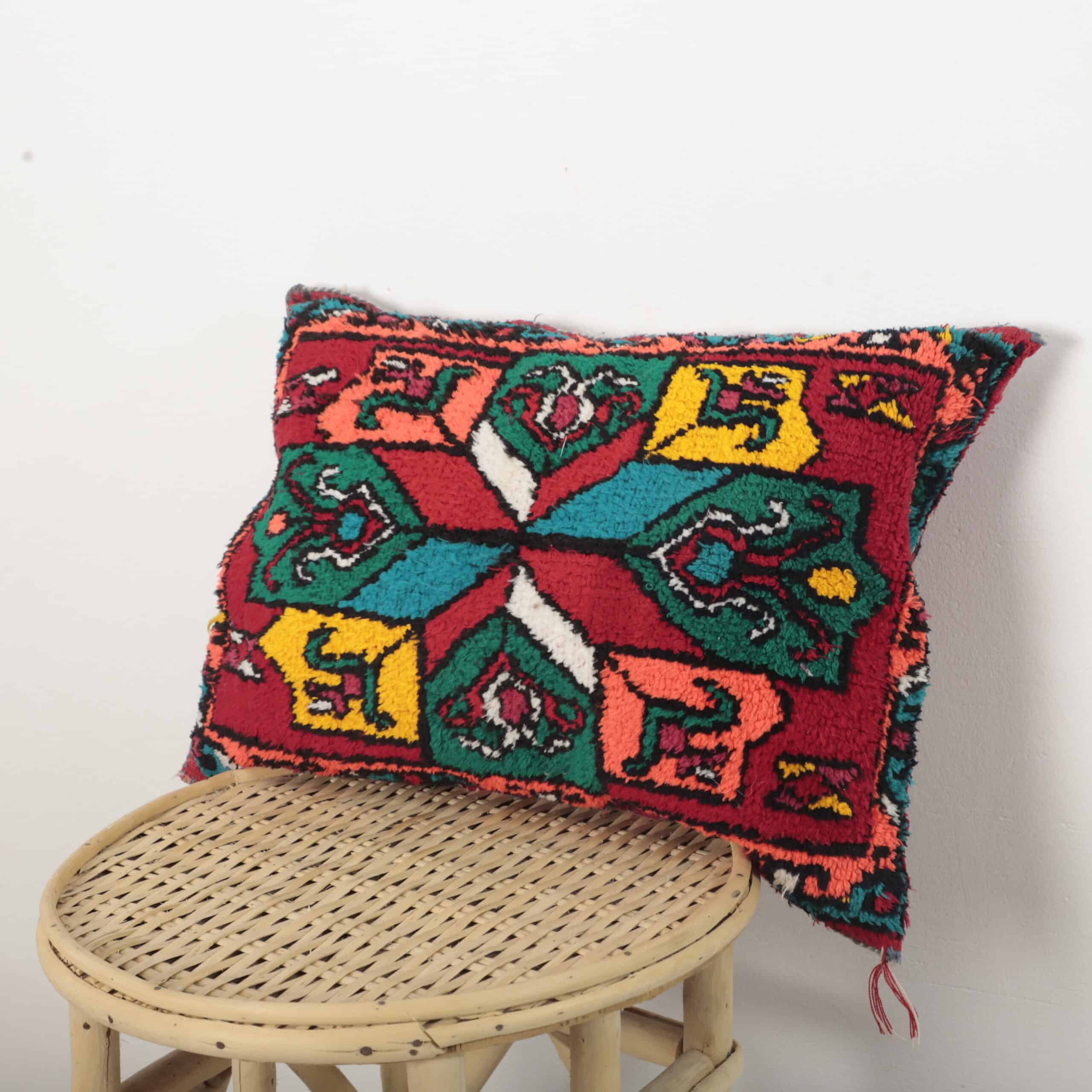 Vintage Moroccan Rug Pillow 56x38 cm – Handmade Berber Cushion - Image 9