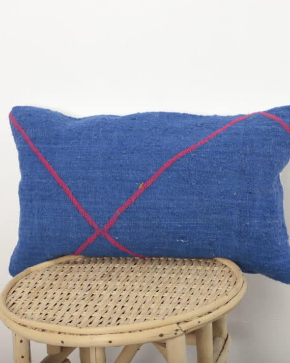 Blue Moroccan Pillow 54x32 cm – Handmade Berber Cushion for Sofa and Home Decor
