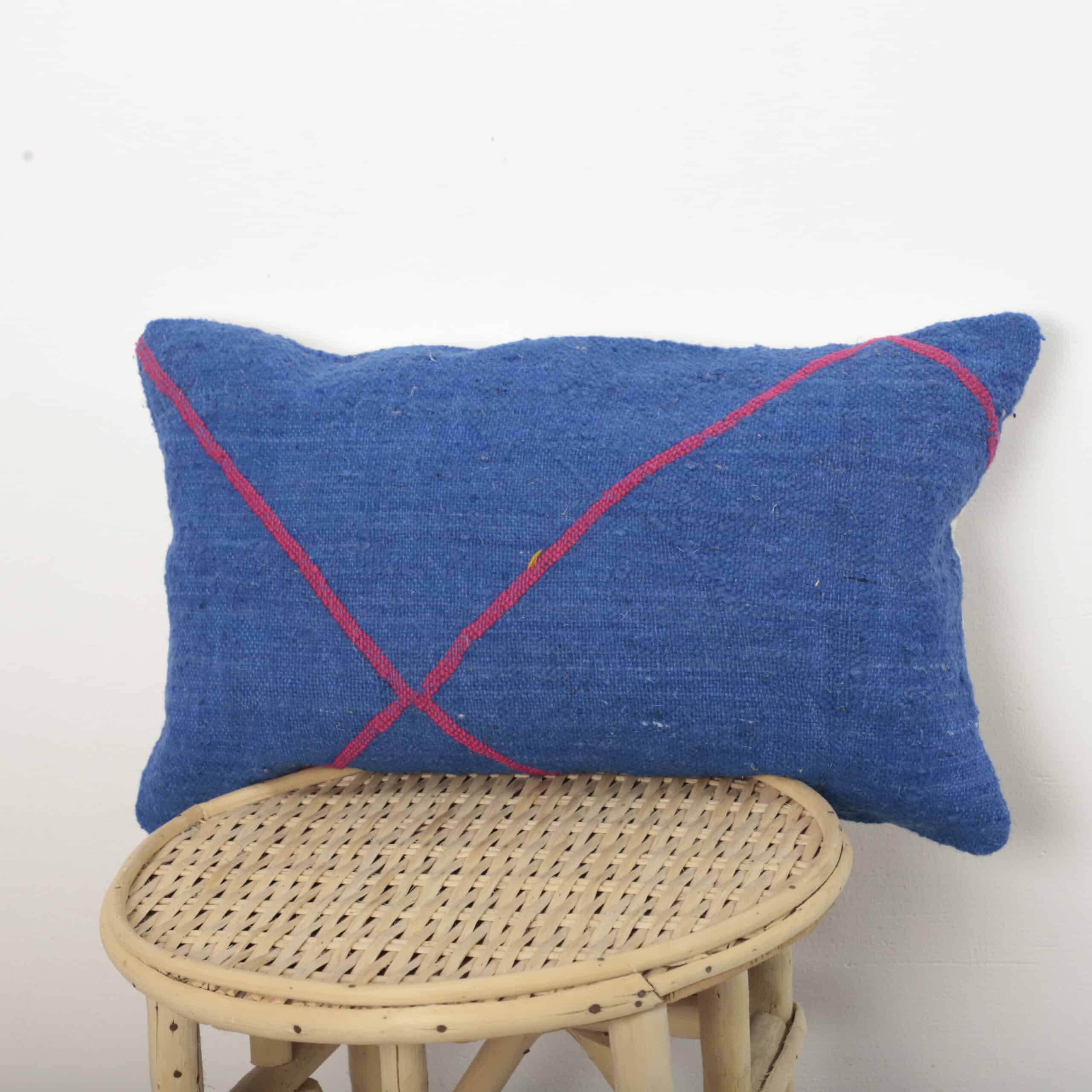 Blue Moroccan Pillow 54x32 cm – Handmade Berber Cushion for Sofa and Home Decor