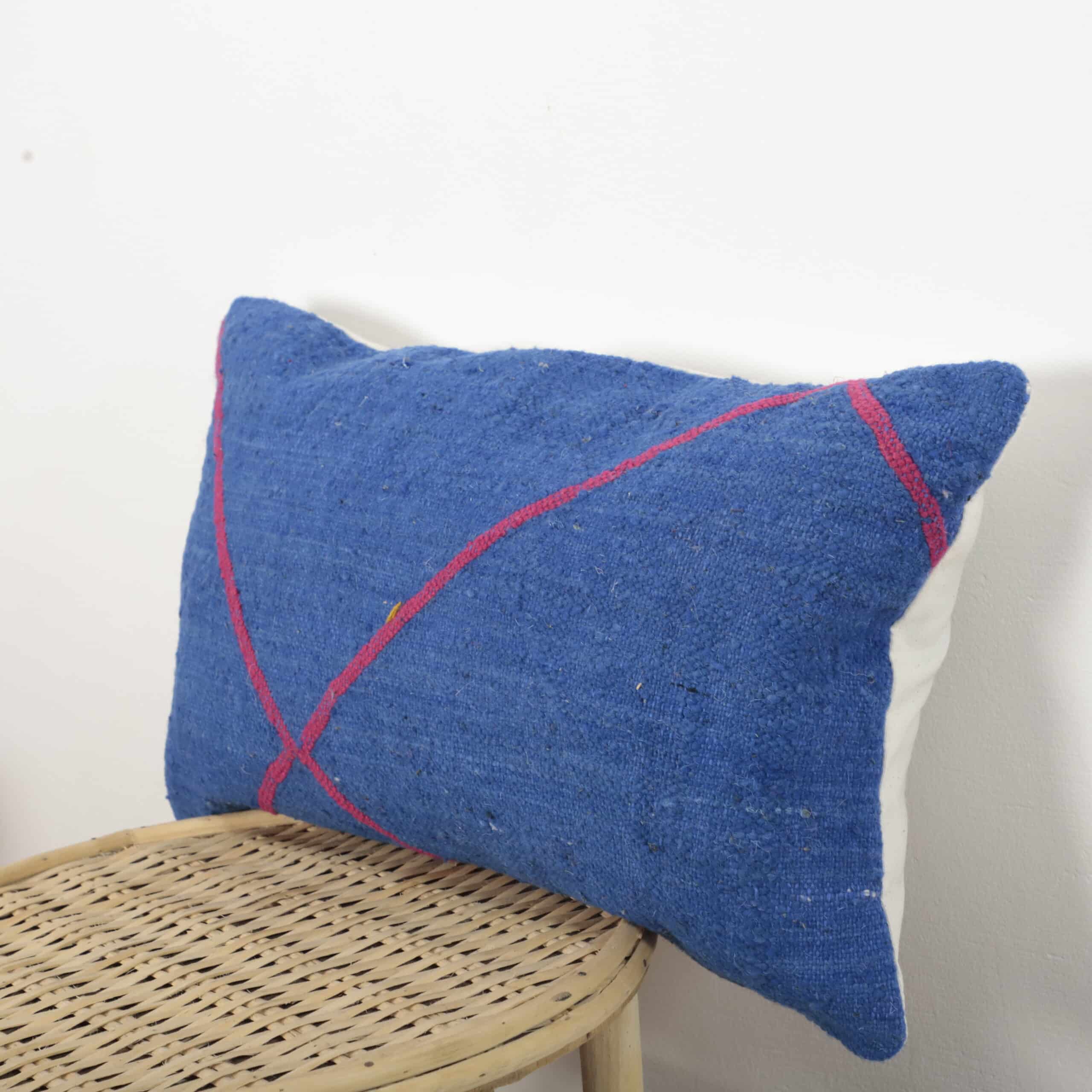 Blue Moroccan Pillow 54x32 cm – Handmade Berber Cushion for Sofa and Home Decor - Image 4