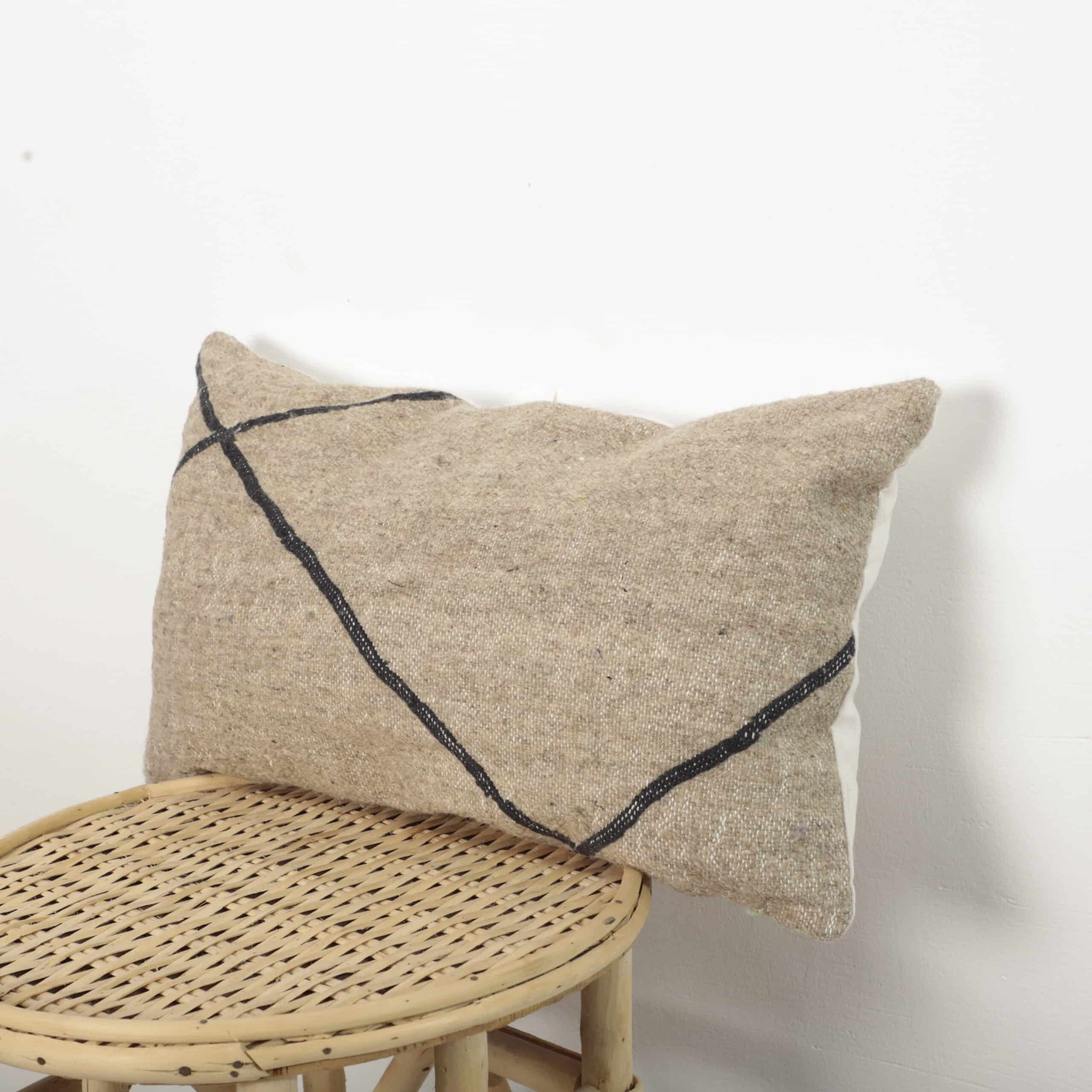 Beige Moroccan Pillow 55x34 cm – Handmade Berber Lumbar Cushion for Home Decor - Image 4