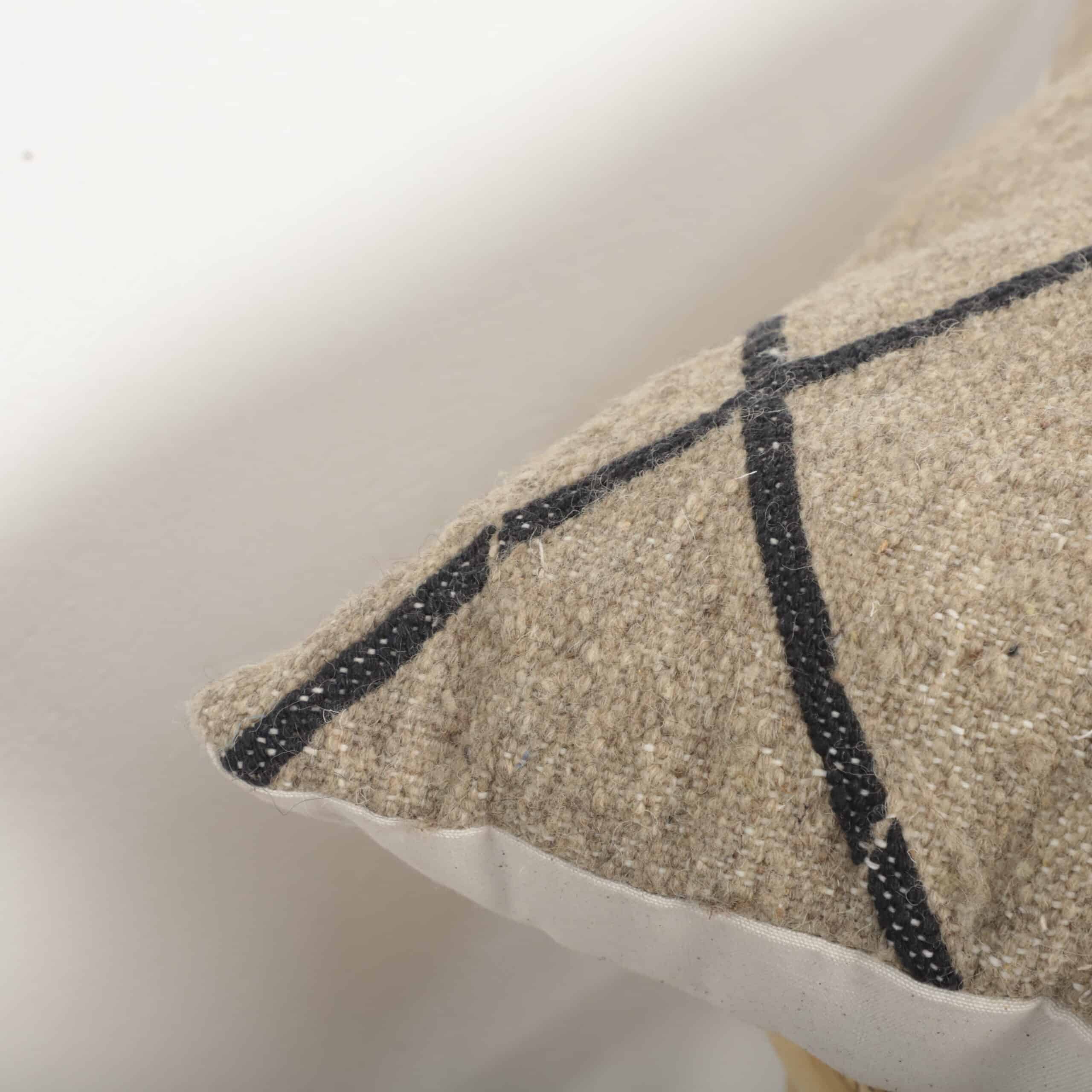 Beige Moroccan Pillow 55x34 cm – Handmade Berber Lumbar Cushion for Home Decor - Image 2