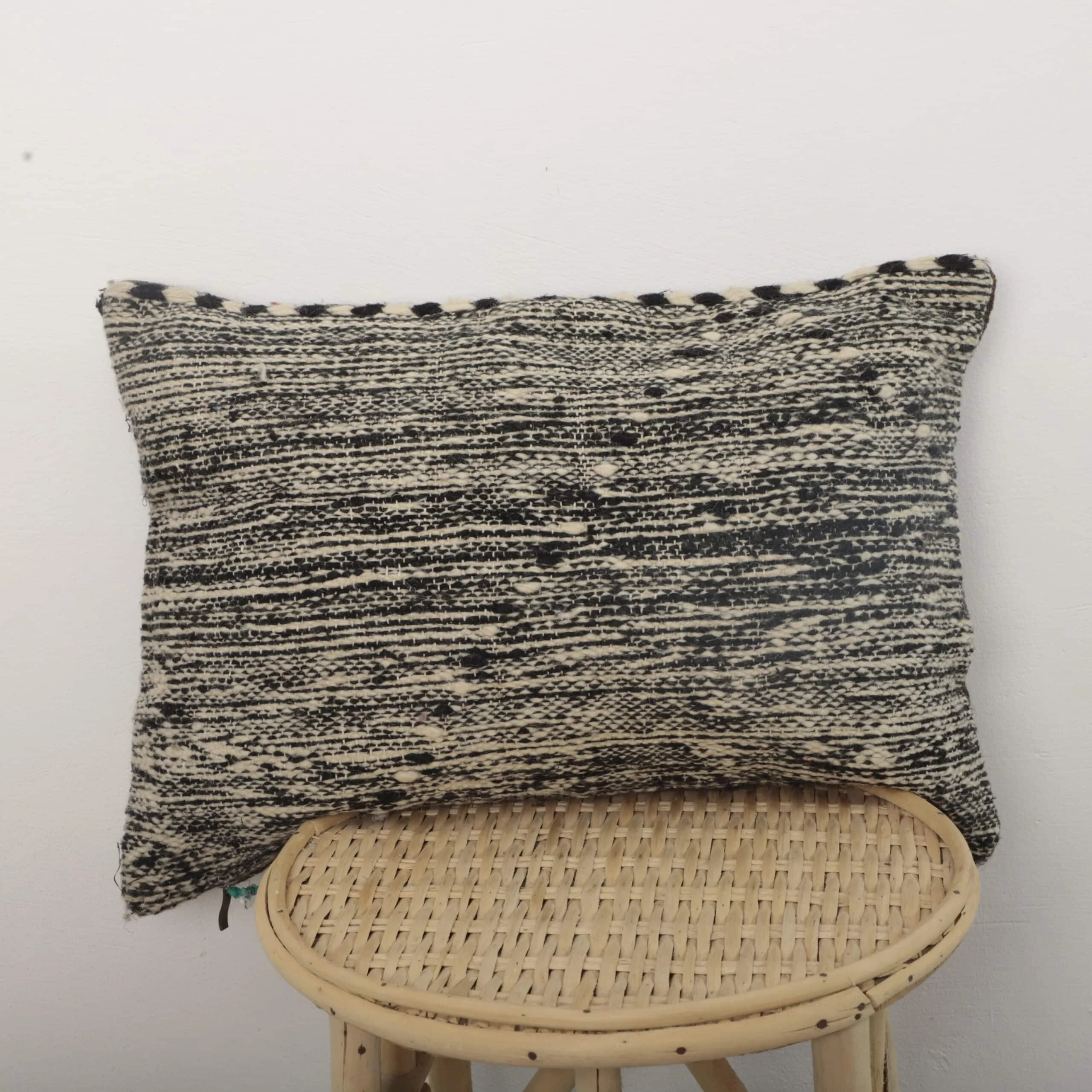 Black and White Moroccan Pillow 58x40 cm – Handmade Berber Cushion