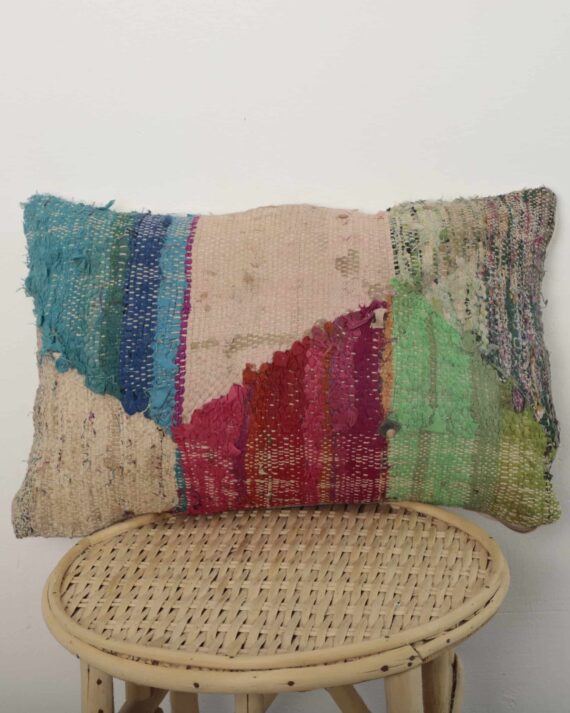 Colorful Moroccan rag rug pillow